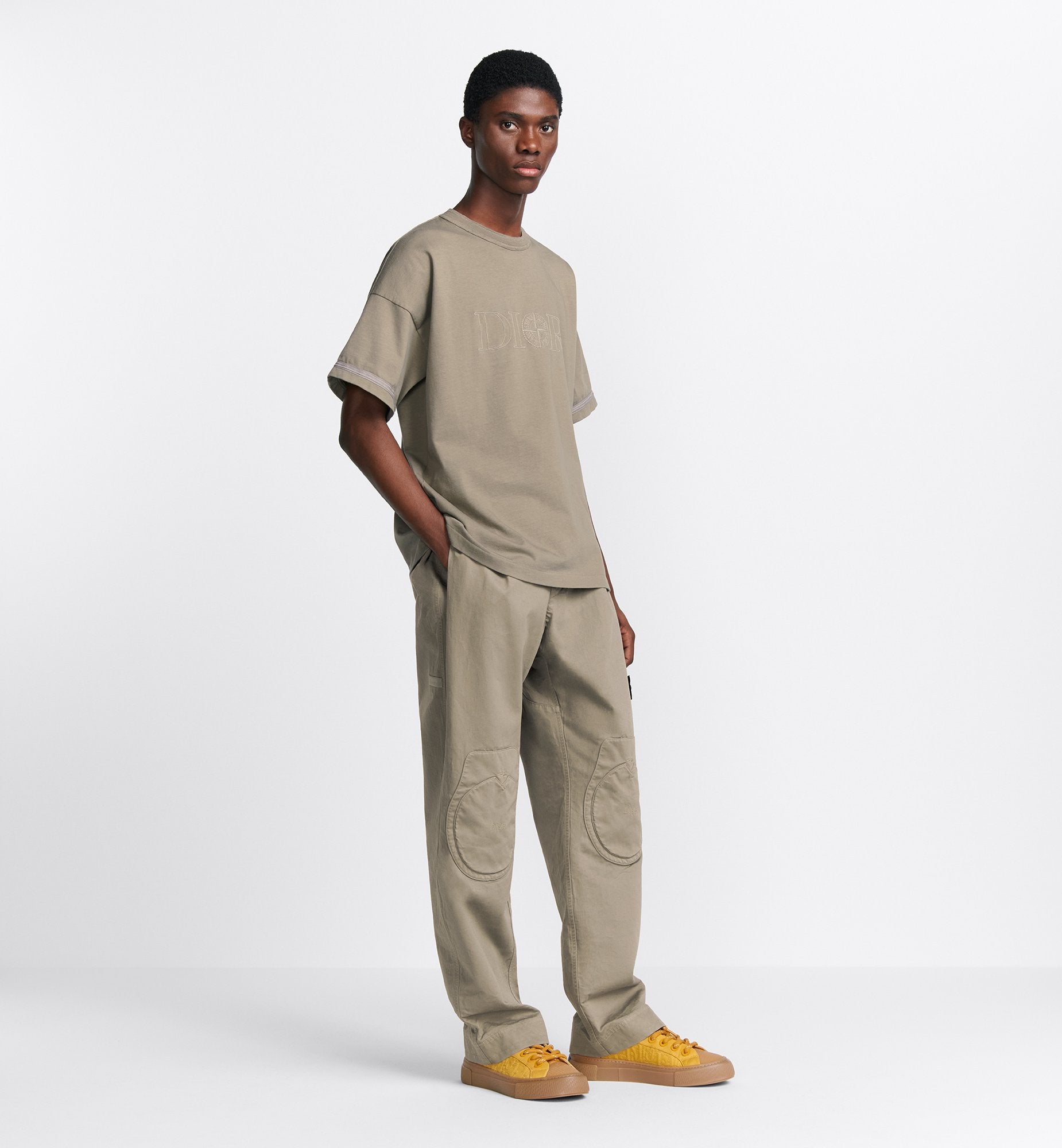 Dior And Stone Island Loose-Fit Sportswear Pants Gray Cotton-Blend Satin