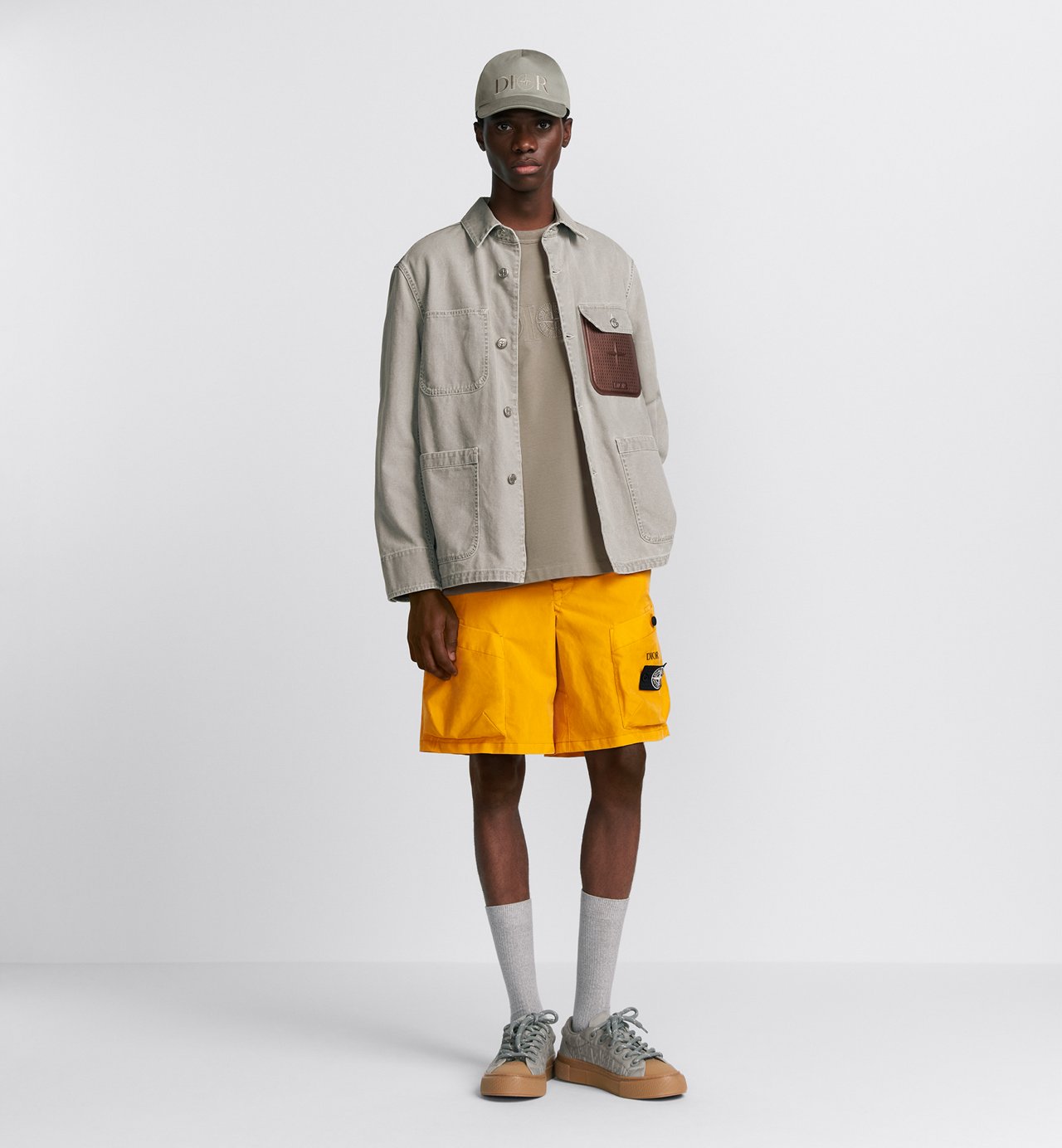 Dior And Stone Island Bermuda Shorts Yellow Cotton-Blend Satin