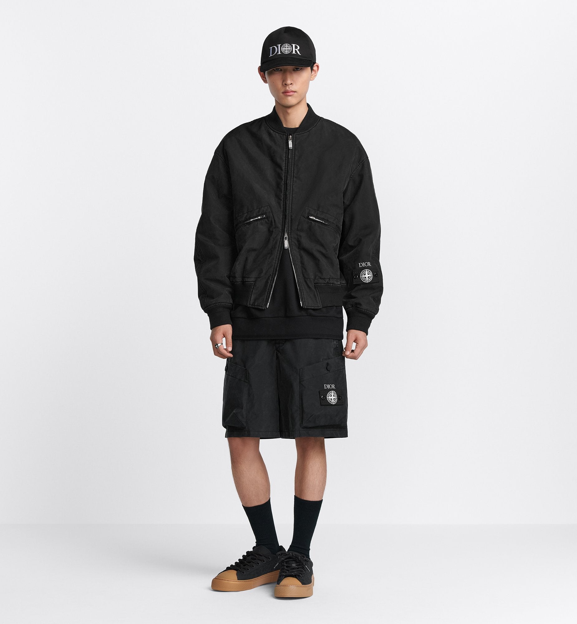 Dior And Stone Island Bomber Jacket Black Habotai Silk Blend