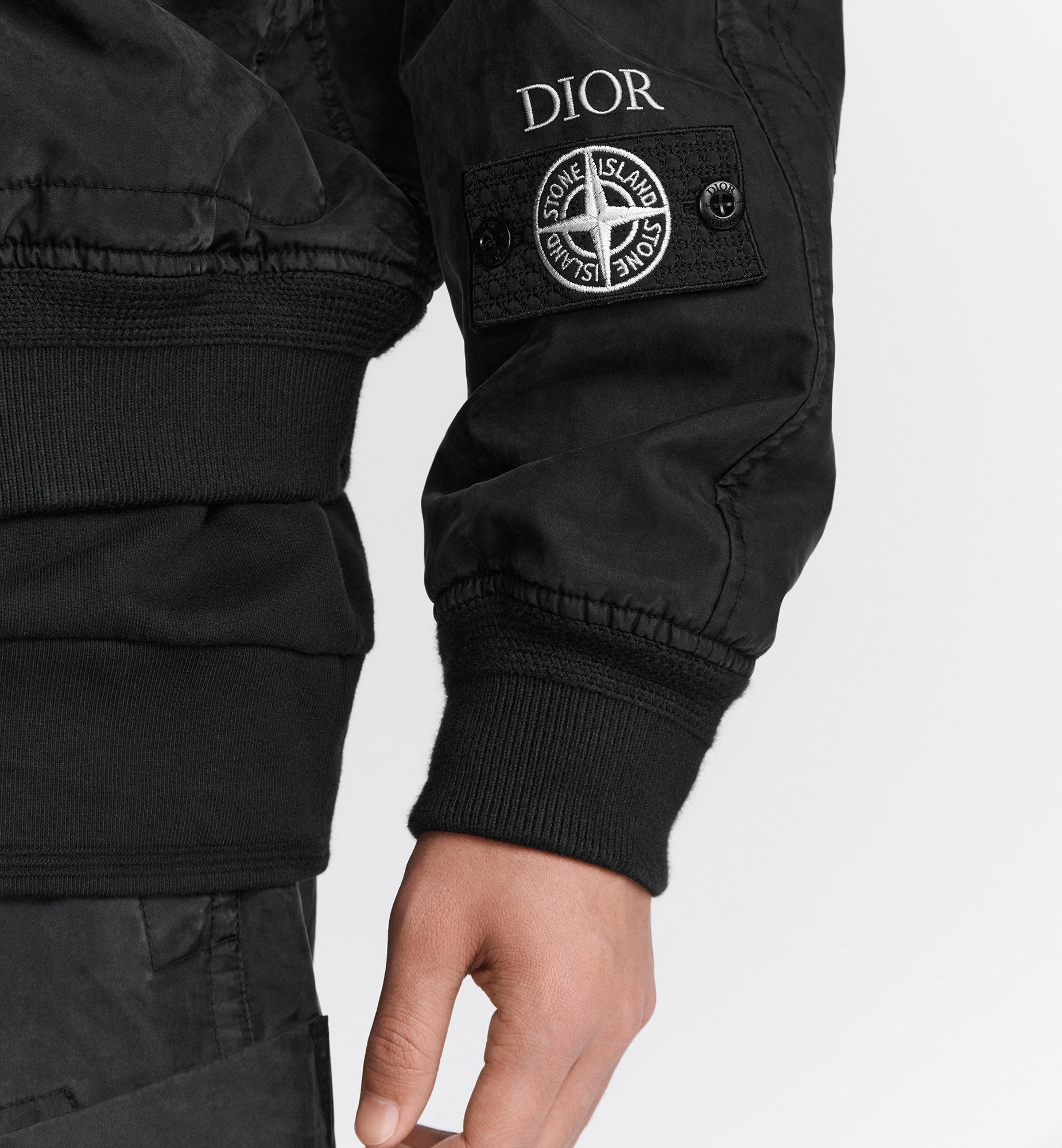 Dior And Stone Island Bomber Jacket Black Habotai Silk Blend