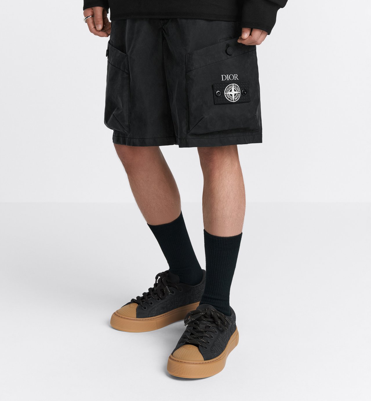 Dior And Stone Island Bermuda Shorts Black Cotton-Blend Satin