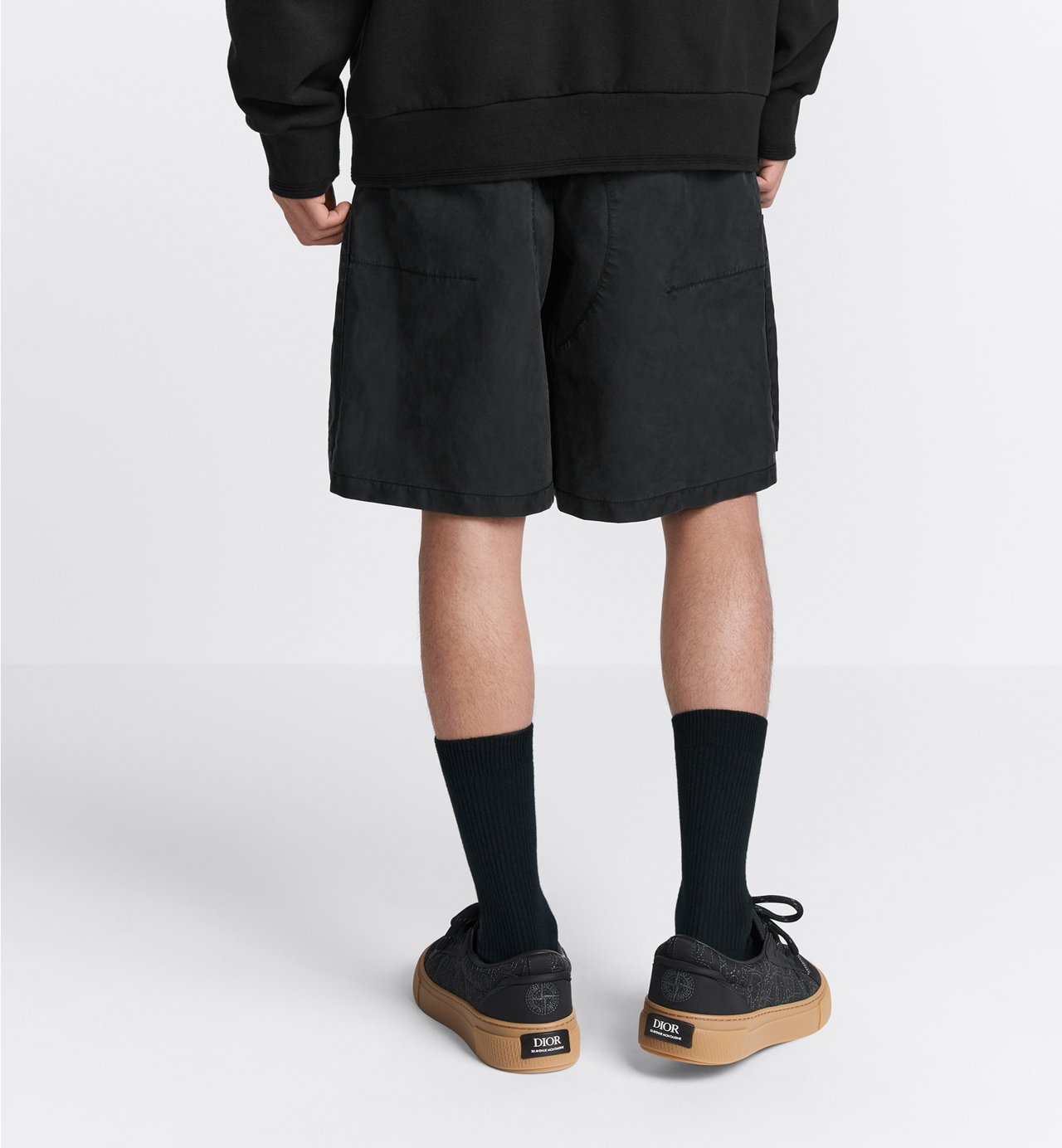 Dior And Stone Island Bermuda Shorts Black Cotton-Blend Satin