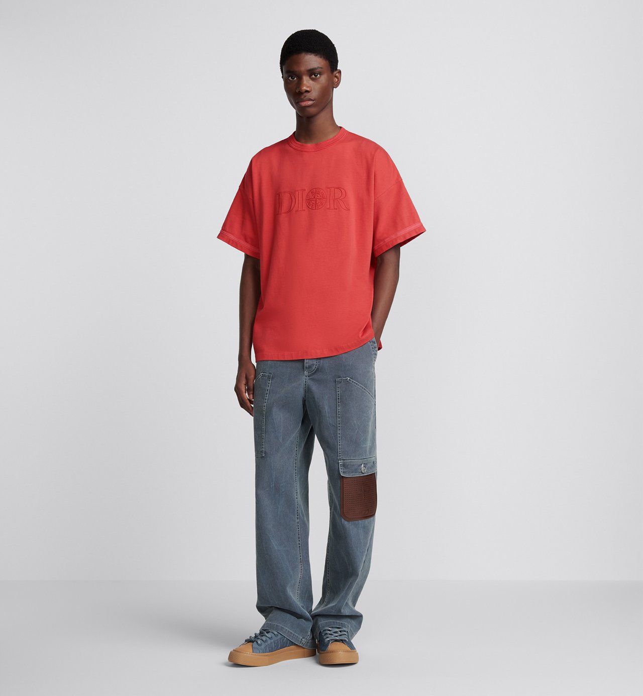 Dior And Stone Island T-Shirt Oversized Fit Red Cotton Jersey