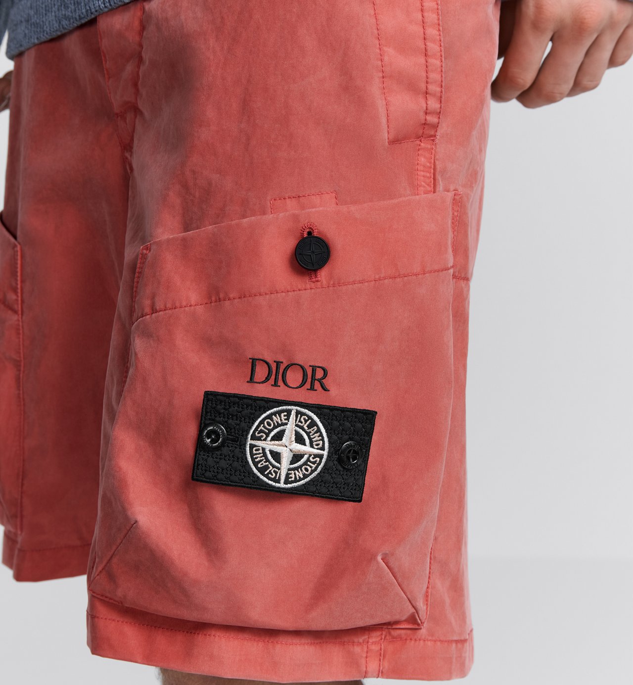 Dior And Stone Island Bermuda Shorts Red Cotton-Blend Satin