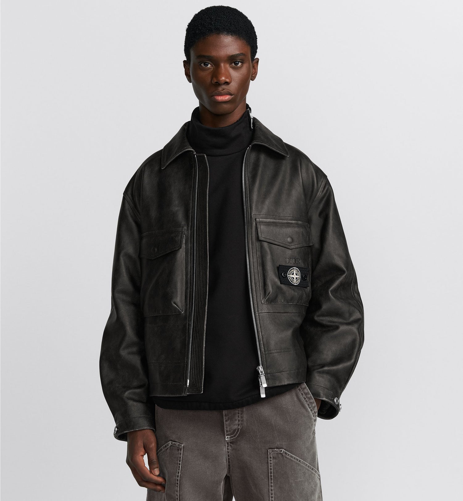 Dior And Stone Island Jacket Black Napa Lambskin