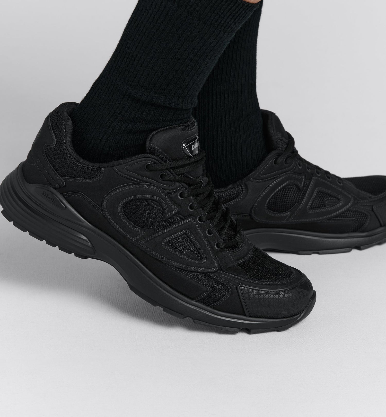 Dior And Stone Island B30 Sneaker Limited And Numbered Edition Black Technical Mesh And Black Dyed Cotton