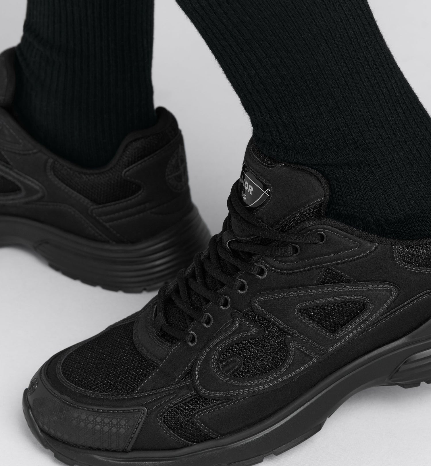 Dior And Stone Island B30 Sneaker Limited And Numbered Edition Black Technical Mesh And Black Dyed Cotton