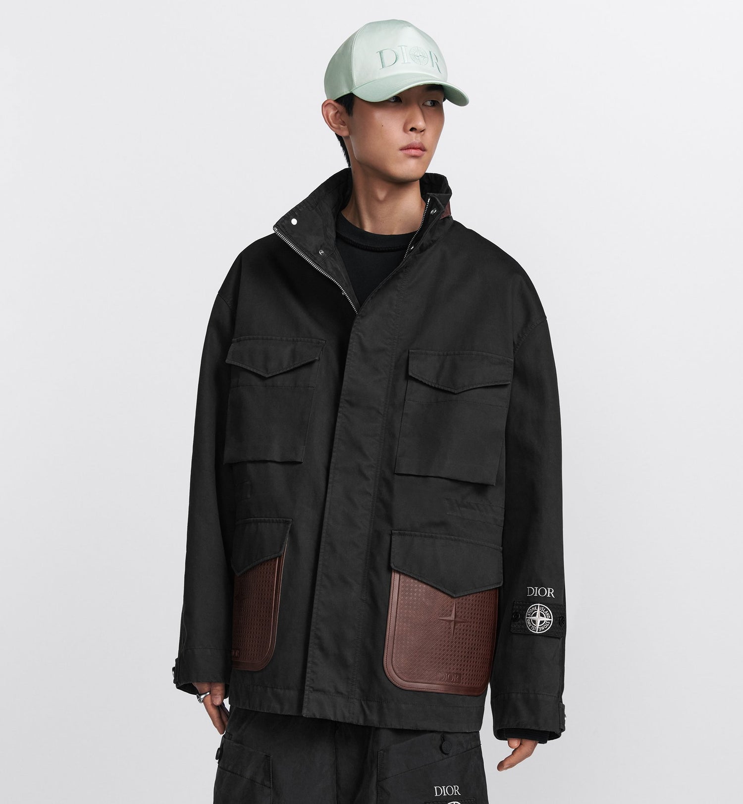 Dior And Stone Island Jacket Black Cotton-Blend Satin