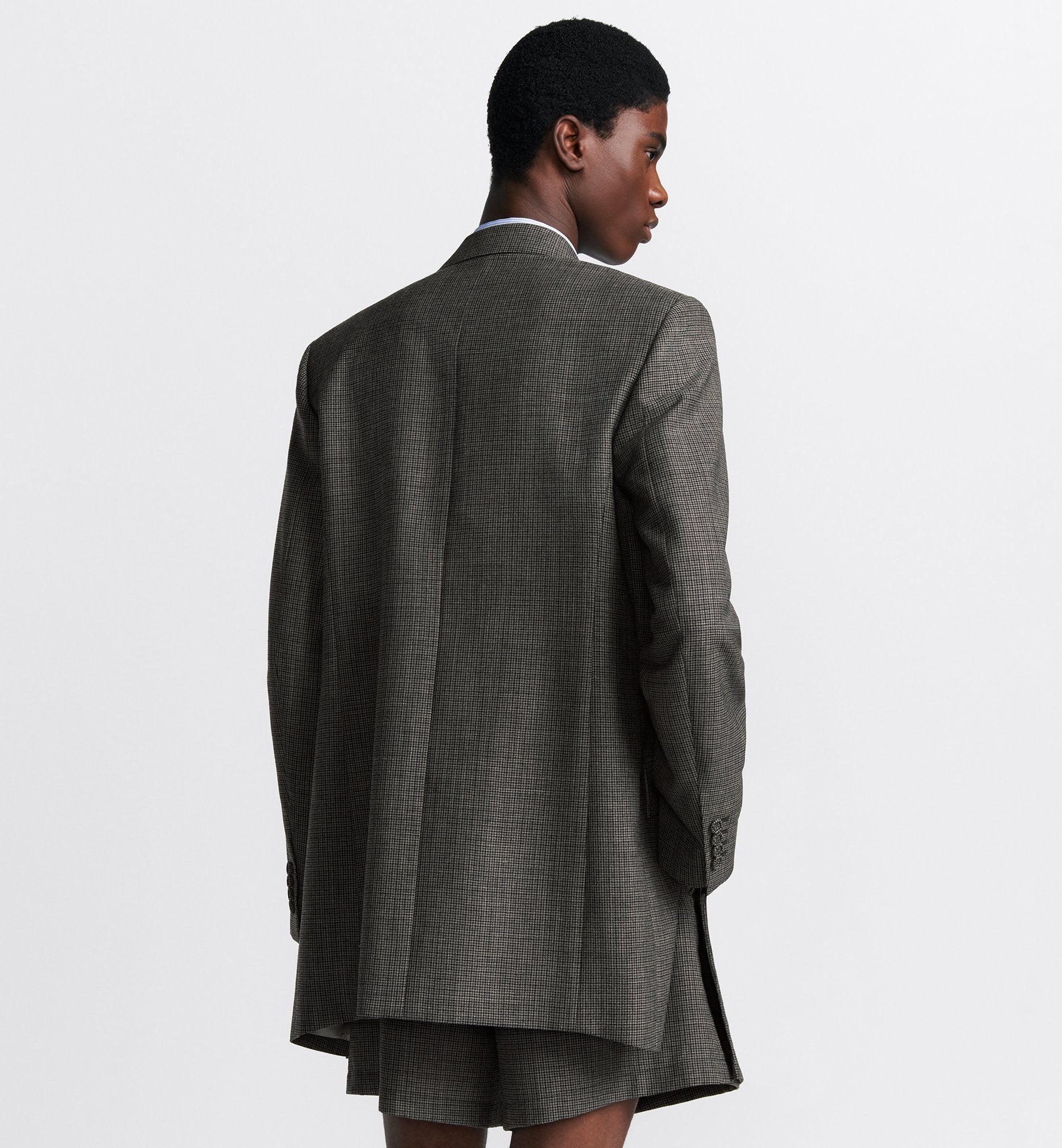 Long Jacket Gray Checkered Virgin Wool