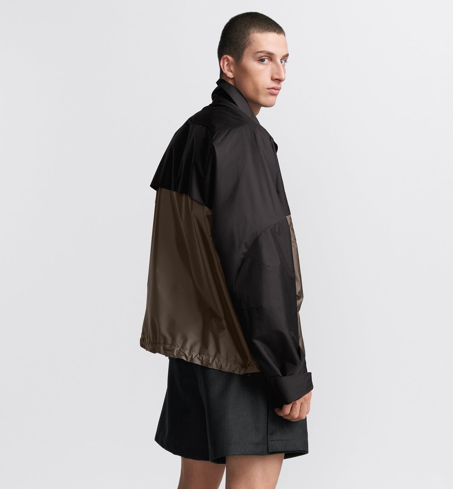 Blouson Jacket Black And Brown Technical Silk