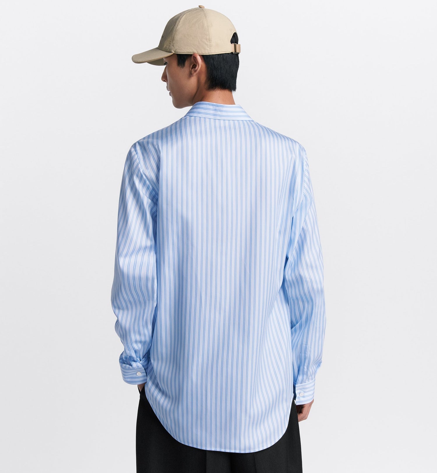 Shirt With Ties Blue Cotton And Silk Poplin With Stripes