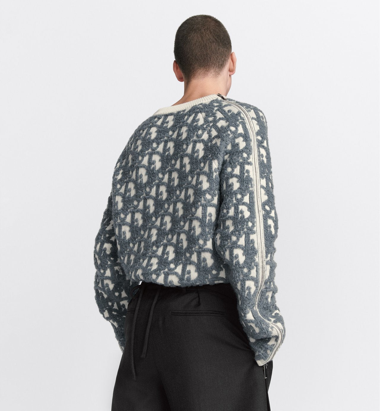 Oblique Sweater White Virgin Wool And Cotton-Blend Jacquard