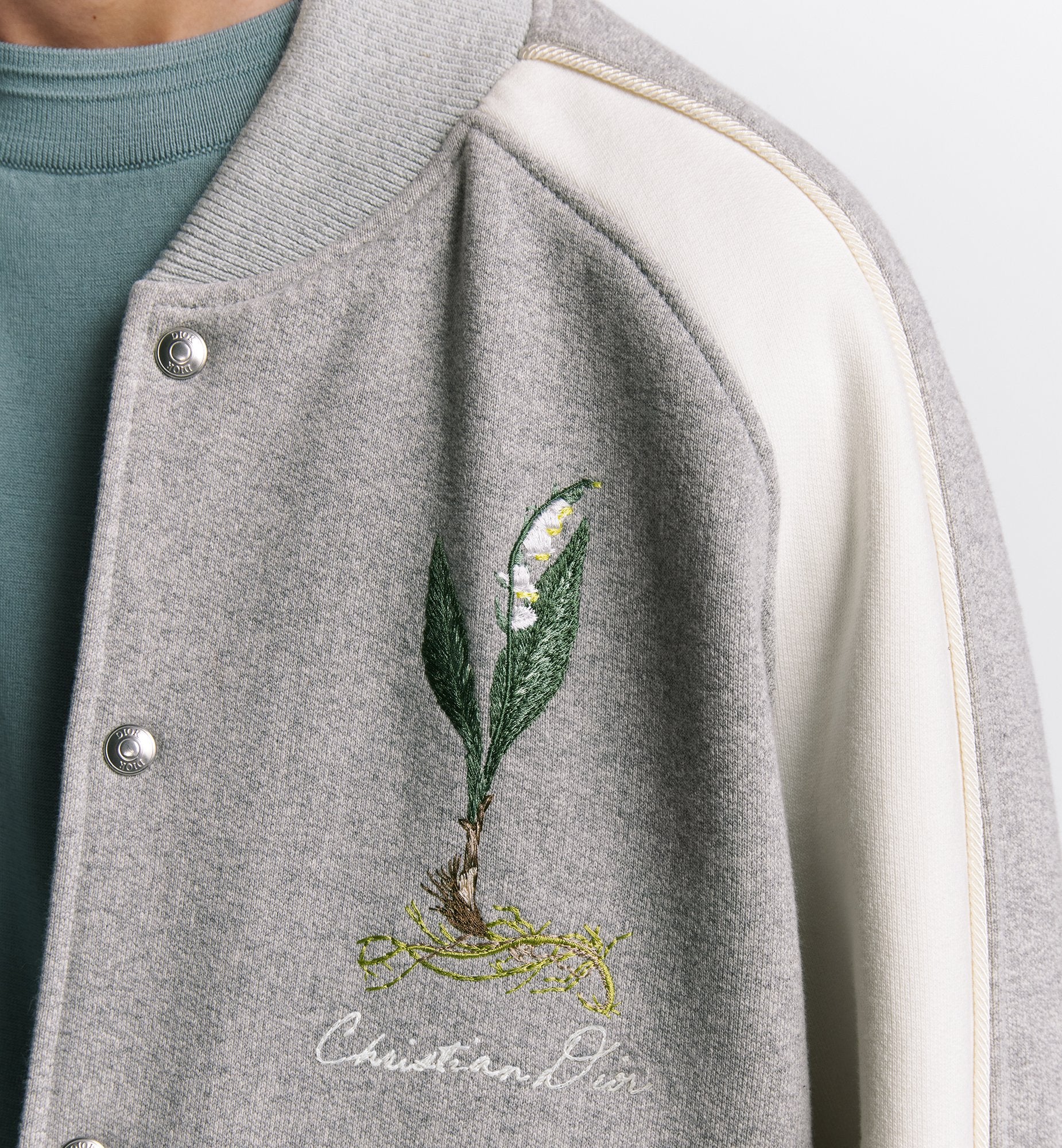 Lily Of The Valley Varsity Jacket Gray Cotton Fleece