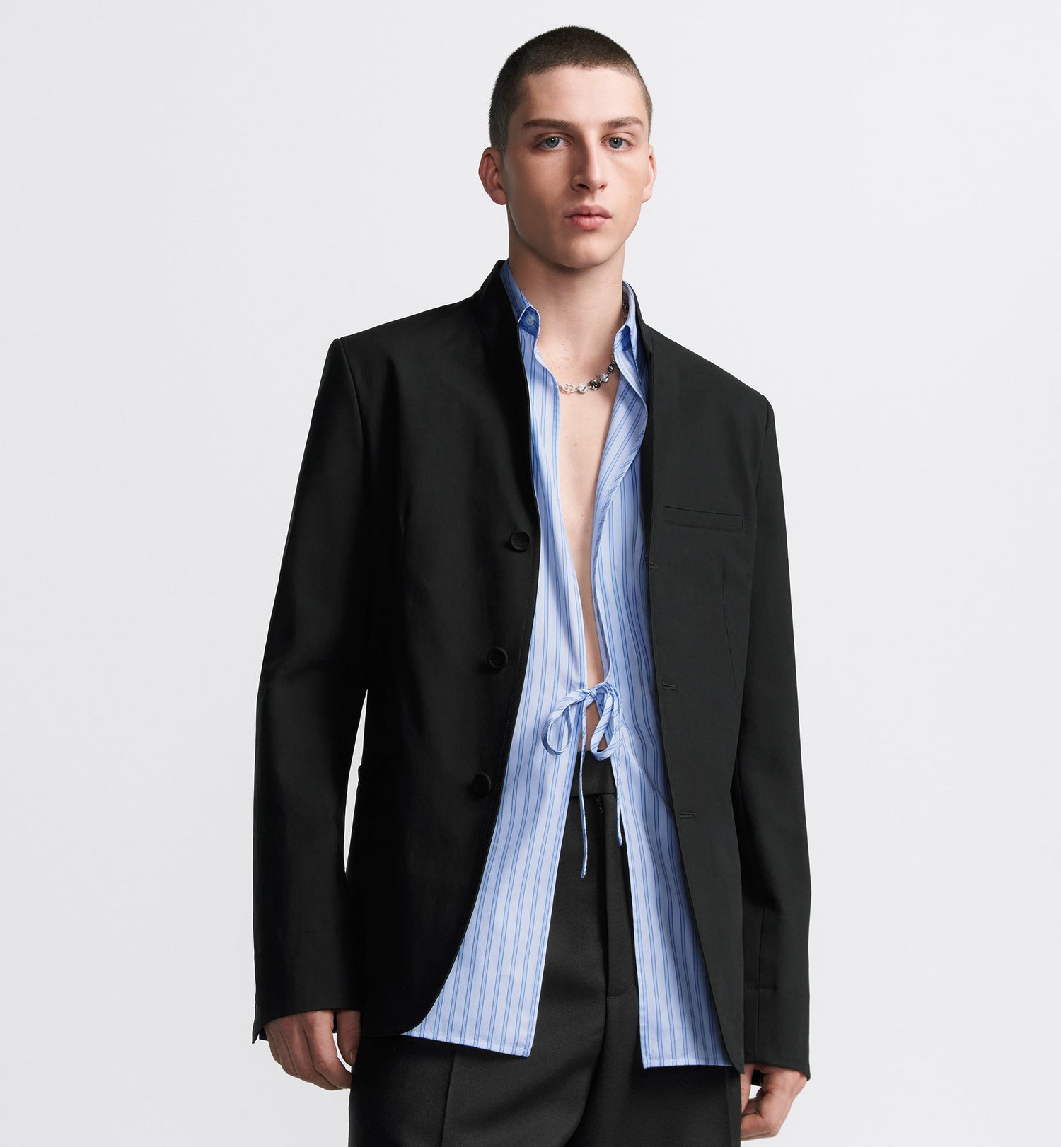 Officer Collar Jacket Black Emerized Cotton Blend