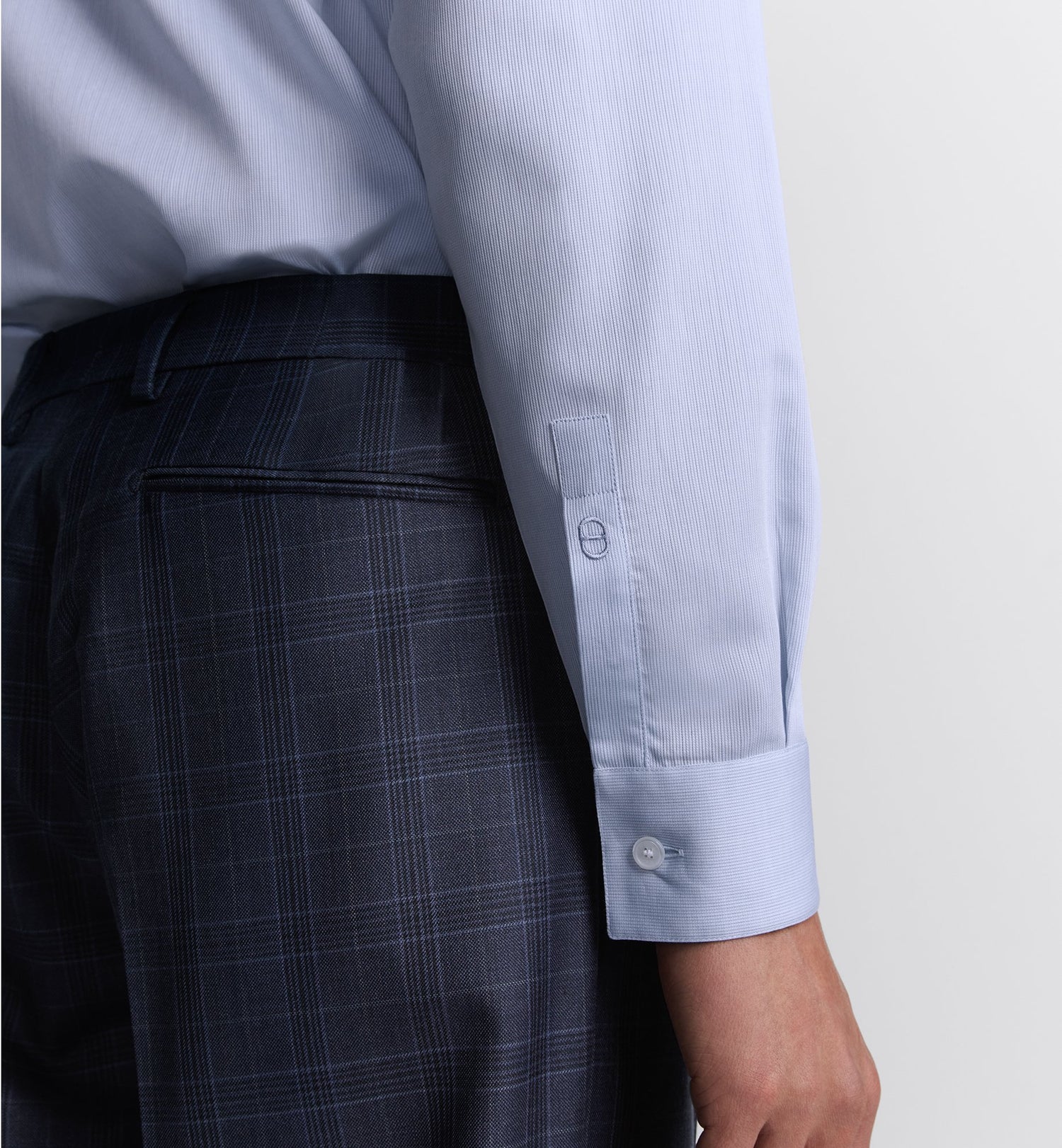 Shirt With Cd Embroidered Cuff Blue Checkered Cotton Poplin