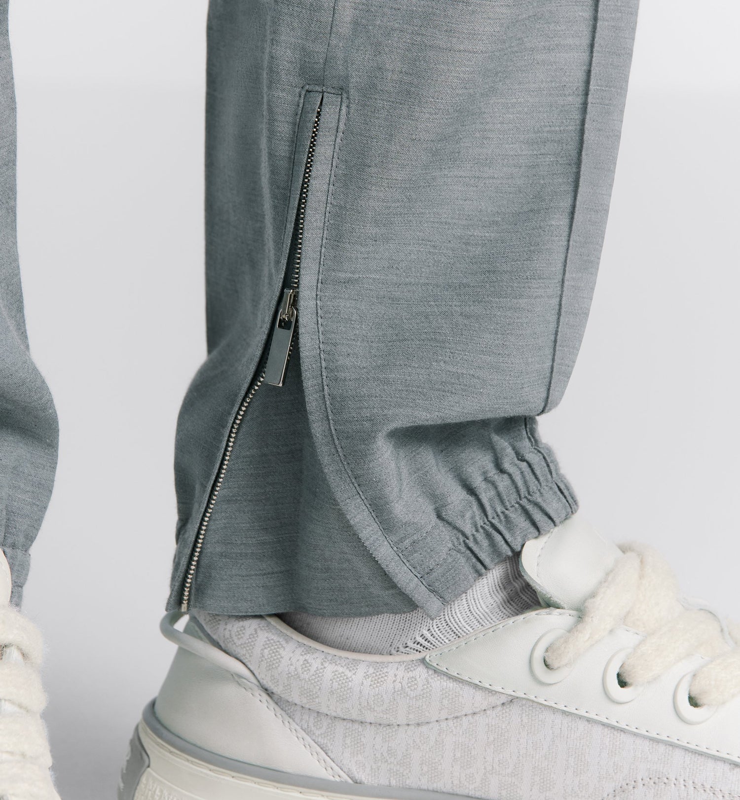 Tailored Track Pants Gray Slub Cotton Blend