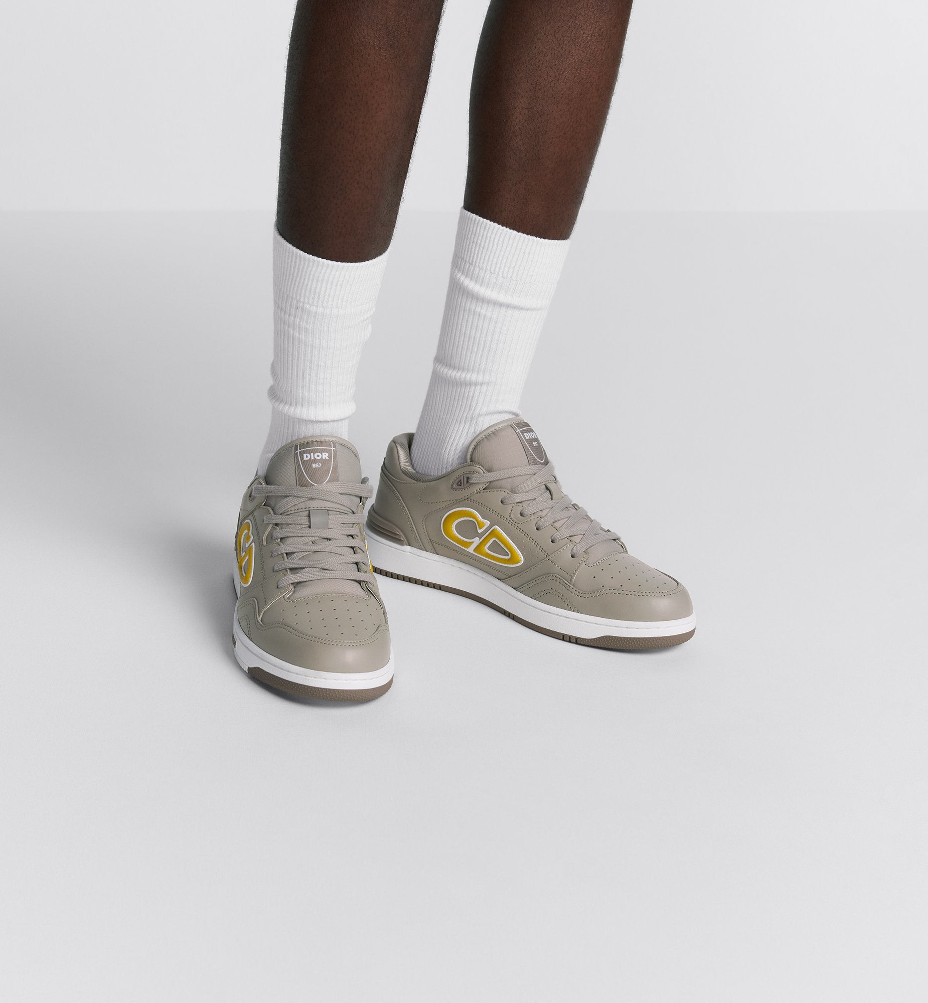 Dior And Stone Island B57 Low Top Sneaker Limited And Numbered Edition Gray And Yellow Smooth Calfskin