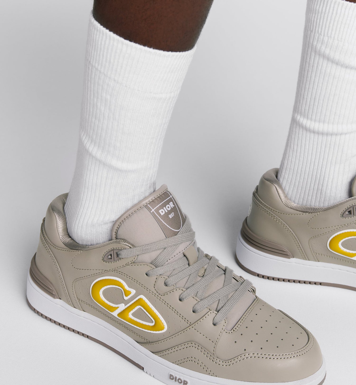 Dior And Stone Island B57 Low Top Sneaker Limited And Numbered Edition Gray And Yellow Smooth Calfskin