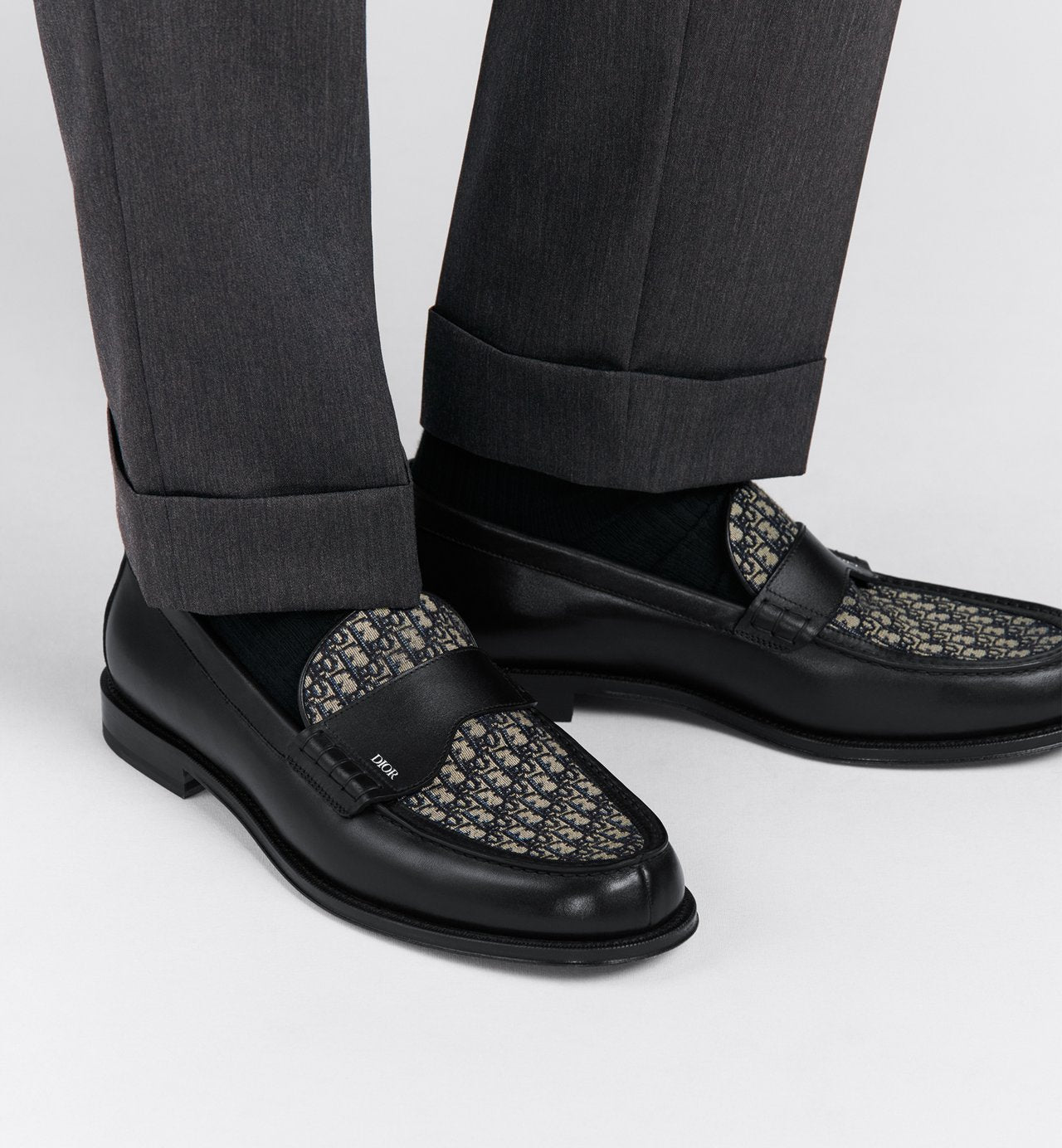 Granville Loafer Black Smooth Calfskin With Beige And Black Dior Oblique Jacquard