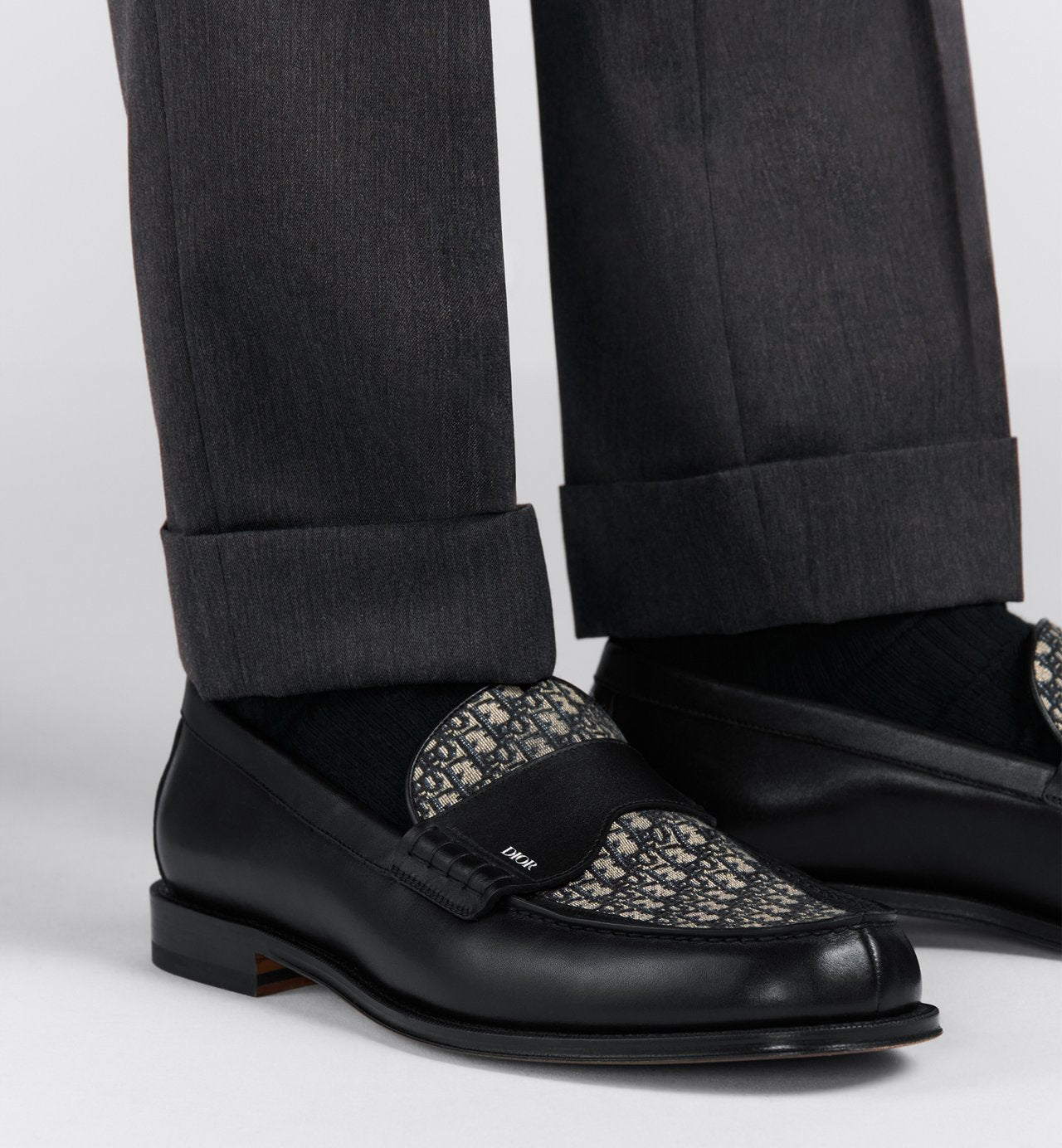 Granville Loafer Black Smooth Calfskin With Beige And Black Dior Oblique Jacquard