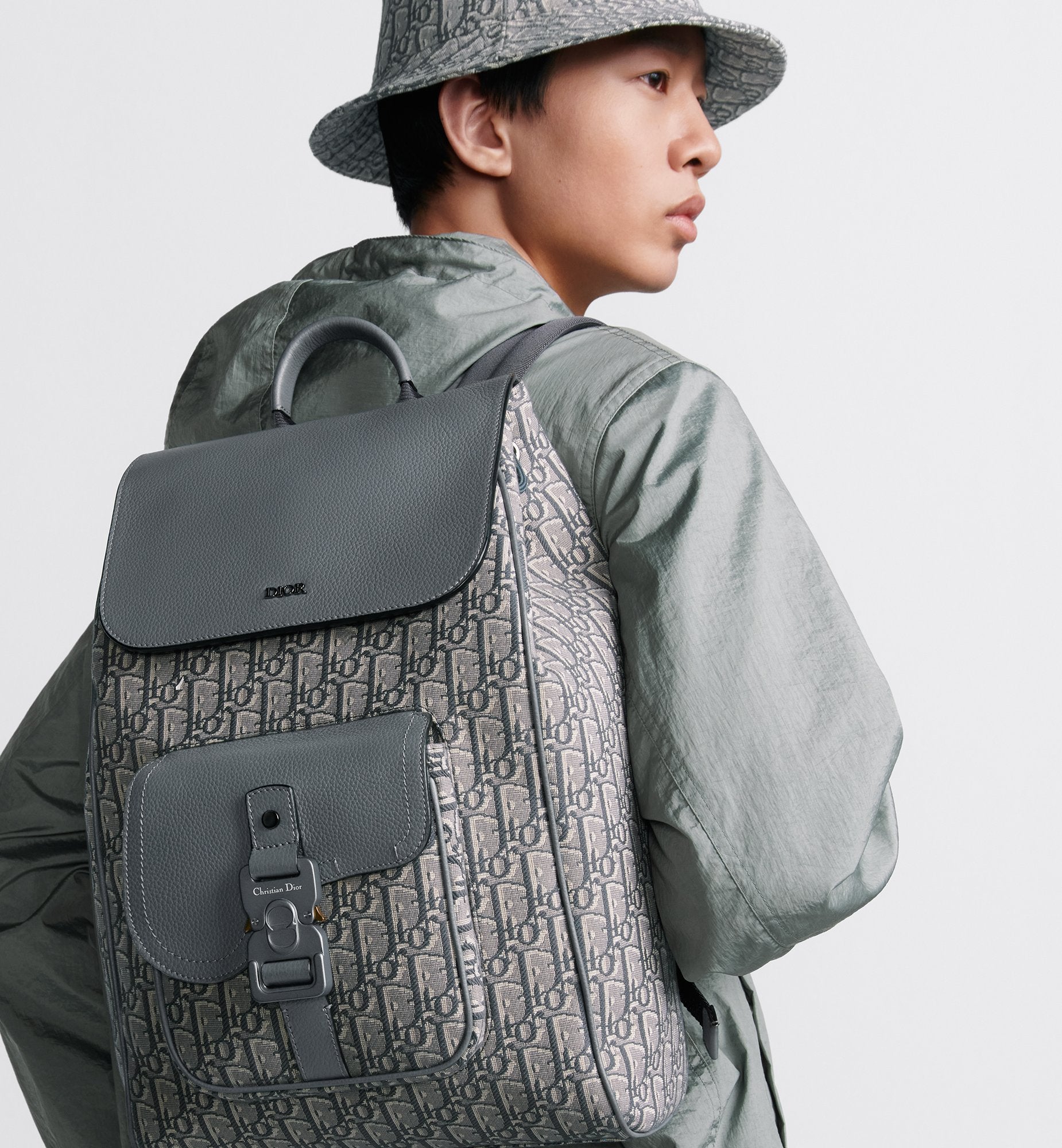 Saddle Backpack With Flap Deep Gray Dior Oblique Jacquard And Deep Gray Grained Calfskin