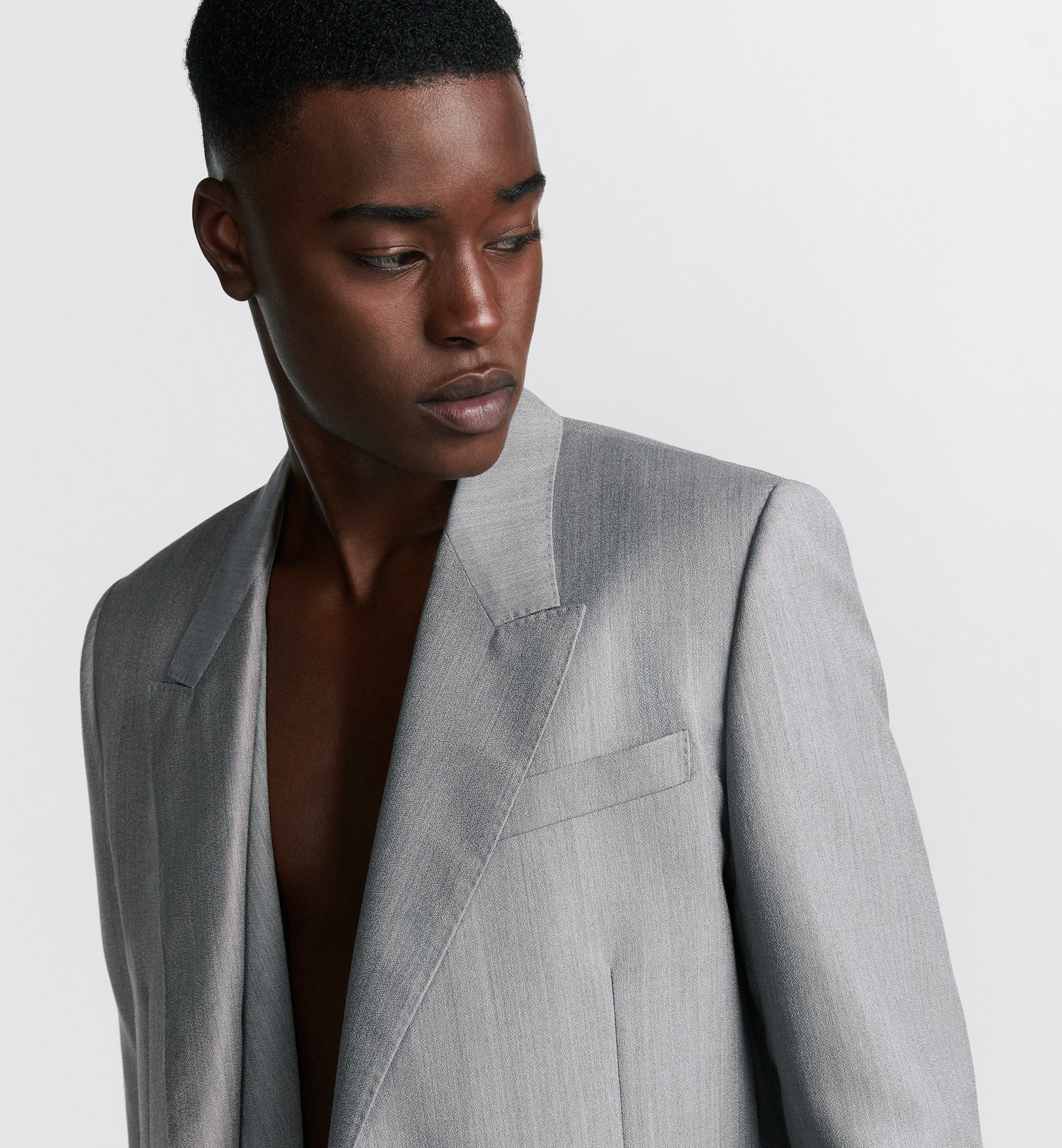 Classic Jacket Gray Wool And Mohair With Subtle Stripes