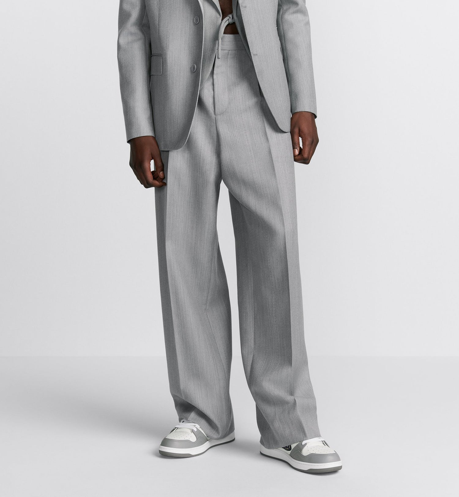 Tailored Loose-Fit Pants Gray Wool And Mohair With Stripes