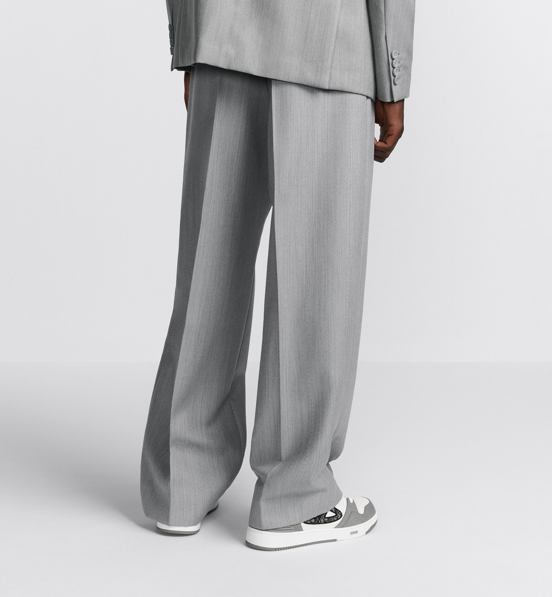 Tailored Loose-Fit Pants Gray Wool And Mohair With Stripes