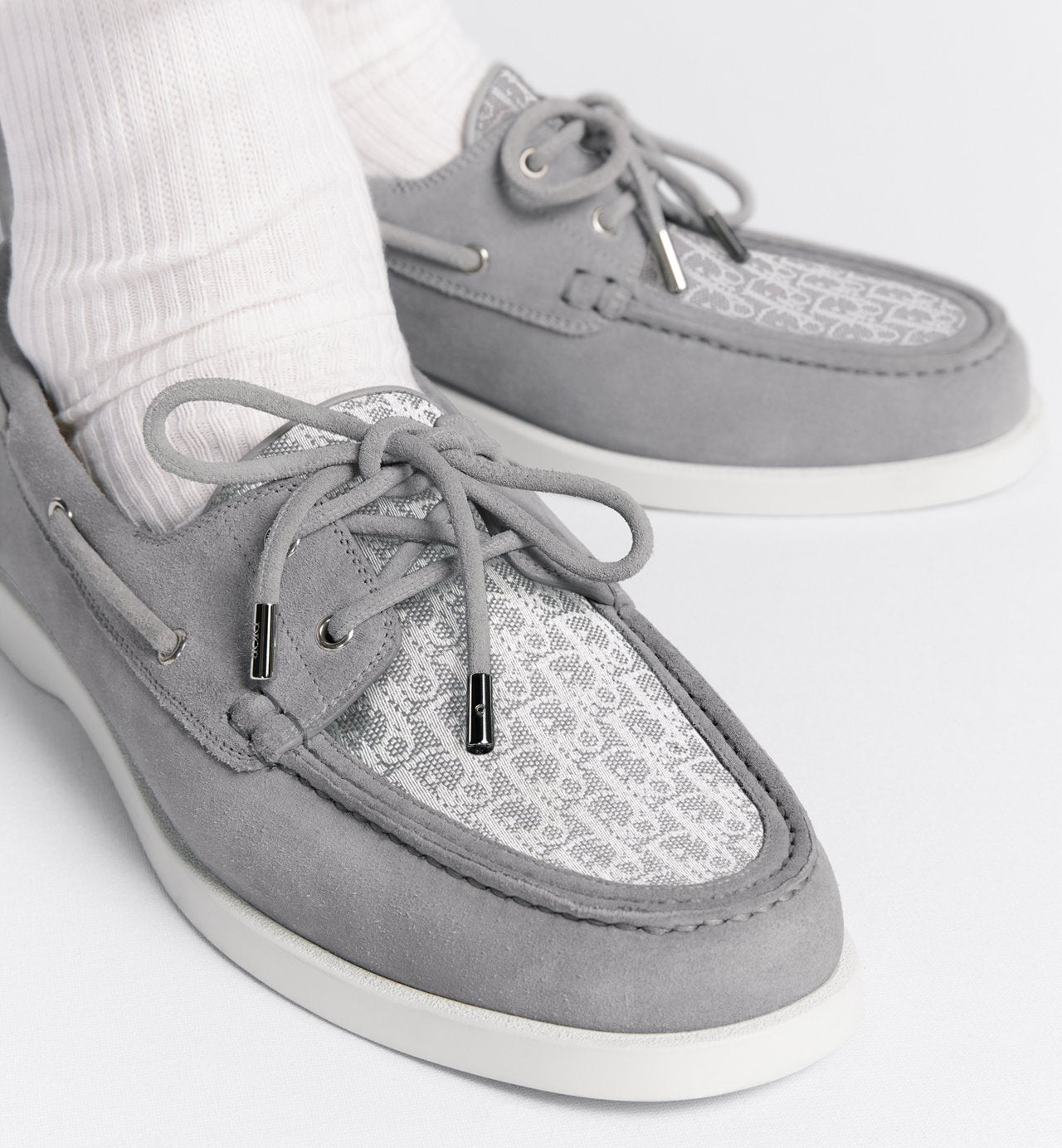 Granville Boat Shoe Dior Gray Suede And Dior Oblique Jacquard