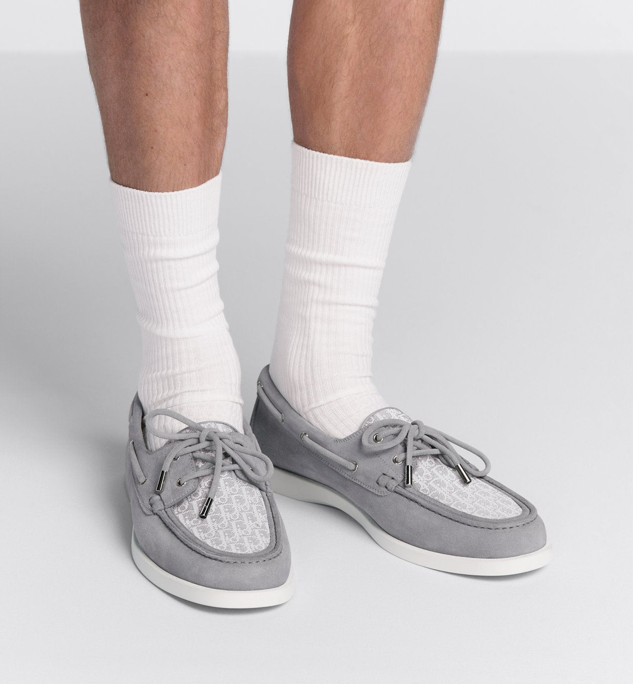 Granville Boat Shoe Dior Gray Suede And Dior Oblique Jacquard