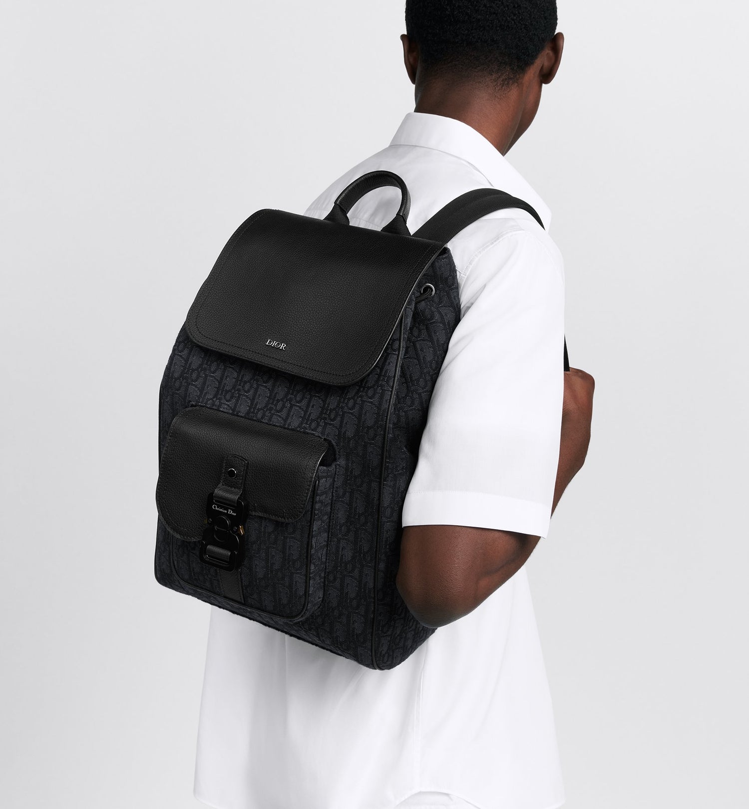 Saddle Backpack With Flap Black Dior Oblique Jacquard And Black Grained Calfskin