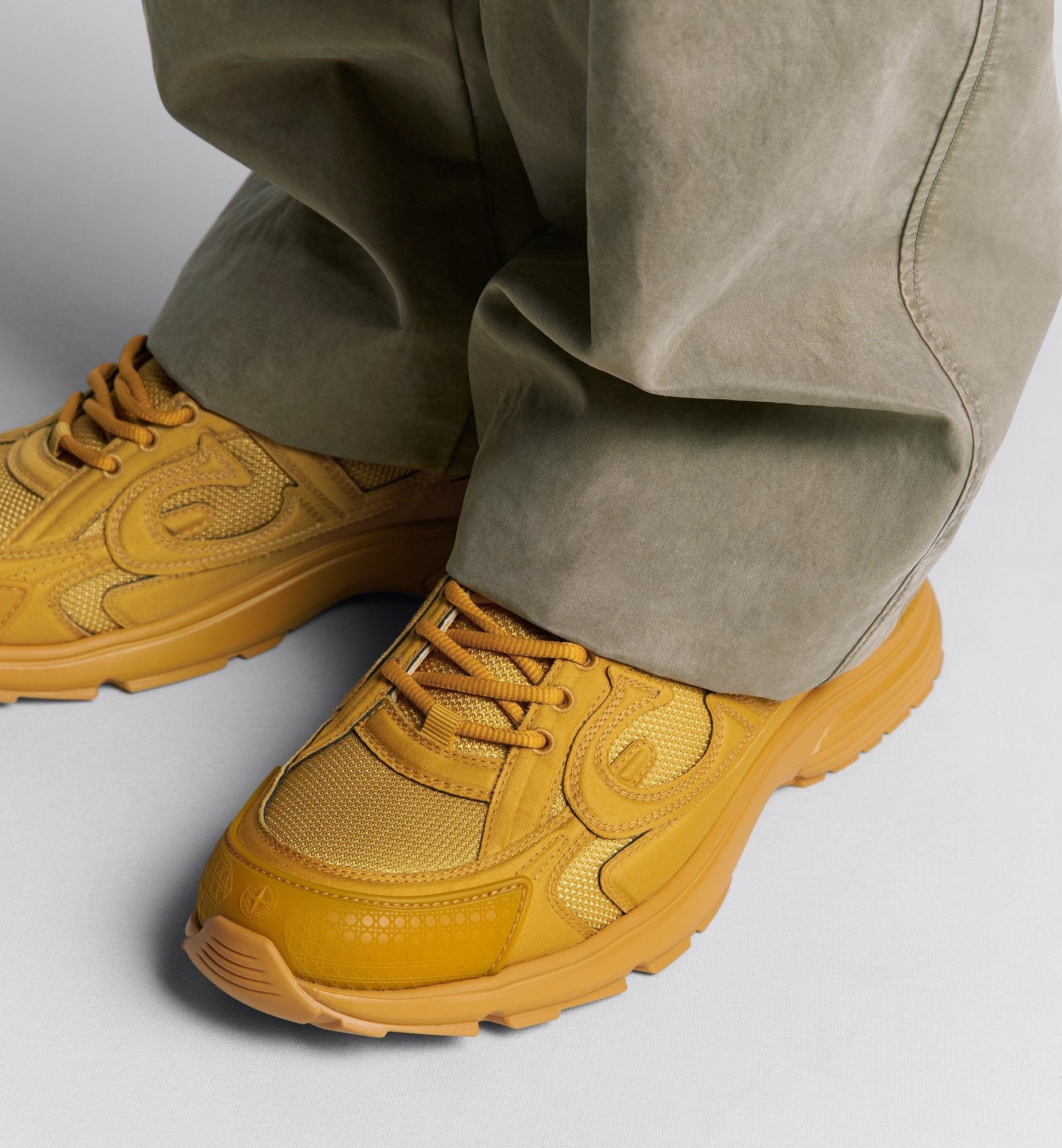 Dior And Stone Island B30 Sneaker Limited And Numbered Edition Yellow Technical Mesh And Yellow Dyed Cotton