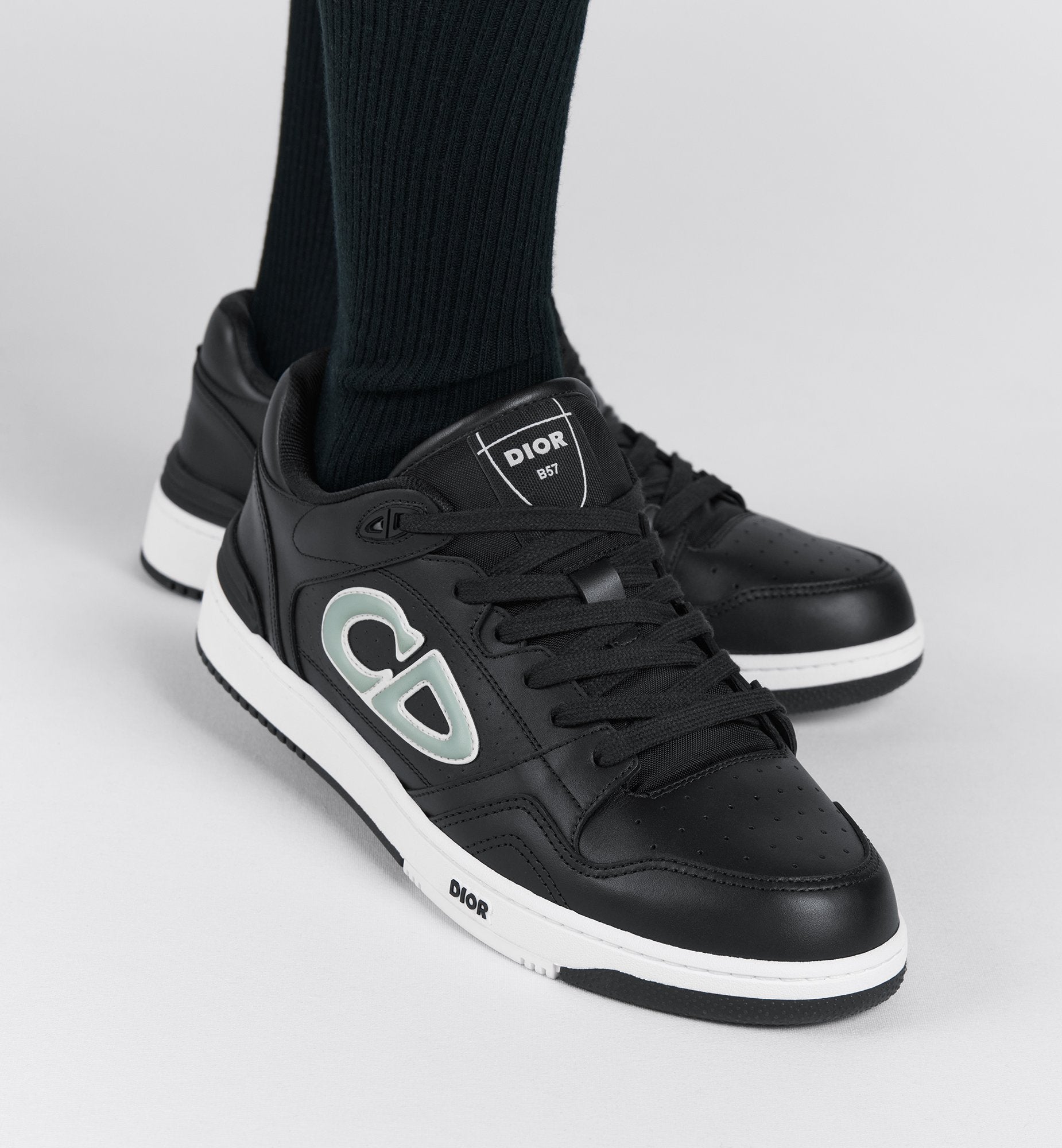 Dior And Stone Island B57 Low Top Sneaker Limited And Numbered Edition Black And Light Green Smooth Calfskin