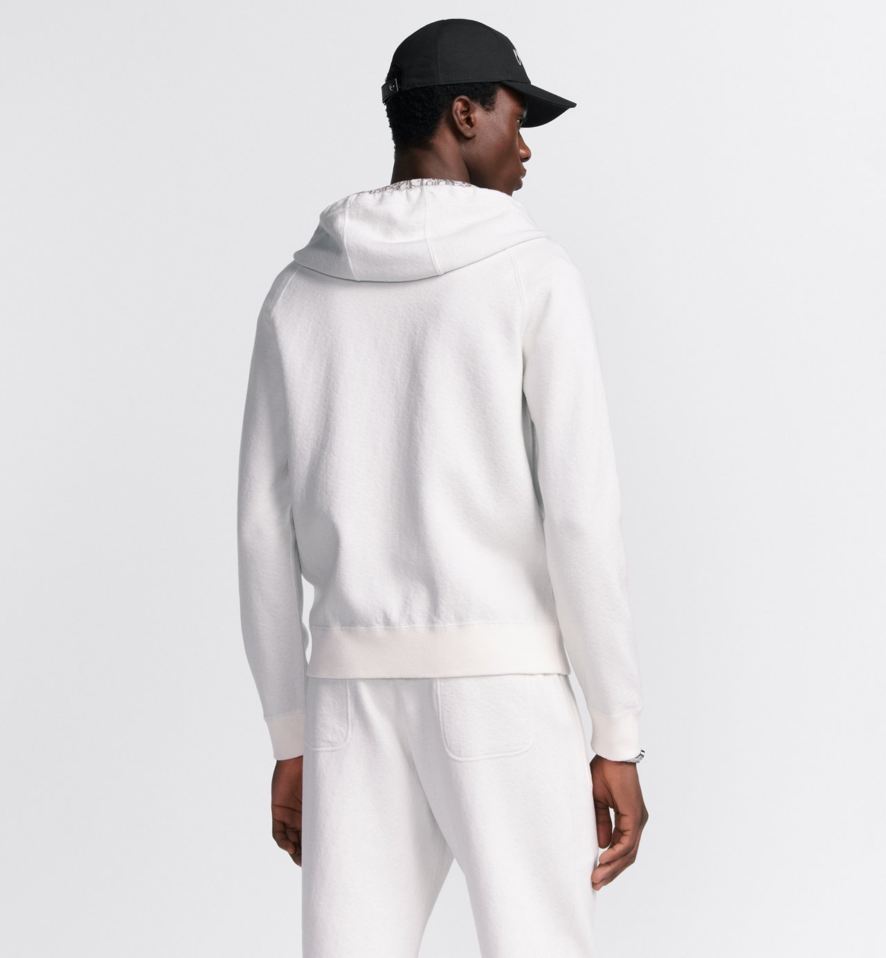 Hooded Track Jacket White Cotton Knit And Cashmere