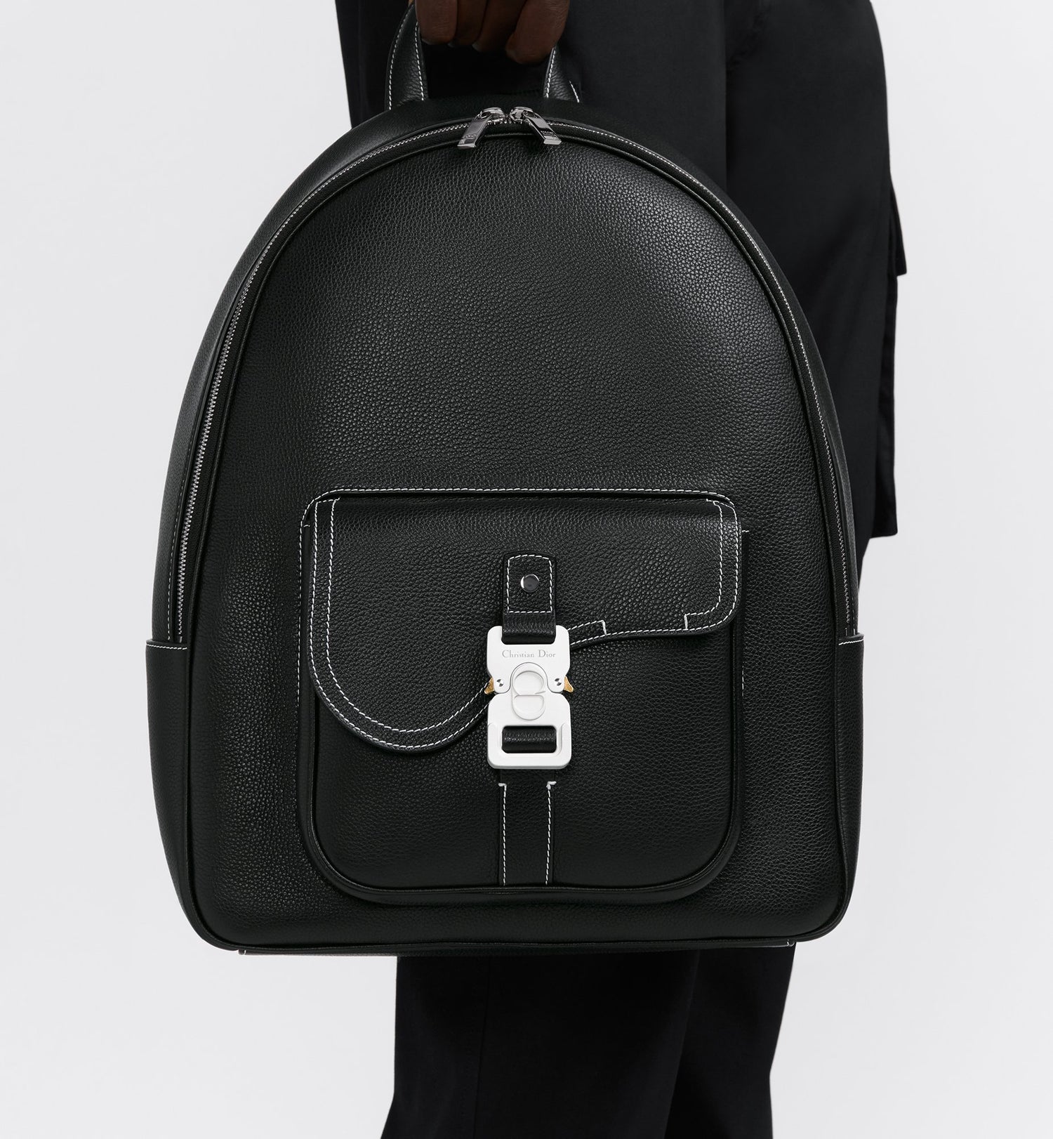 Saddle Zip Backpack Black Grained Calfskin