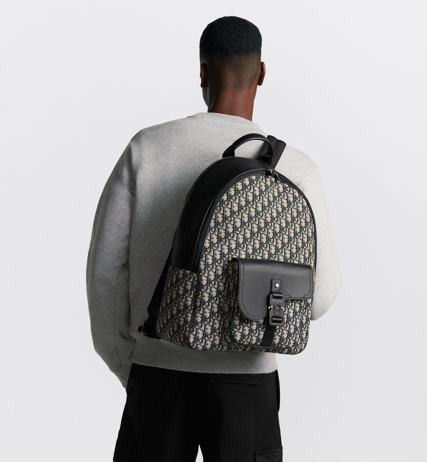 Saddle Zip Backpack Beige And Black Dior Oblique Jacquard With Black Grained Calfskin