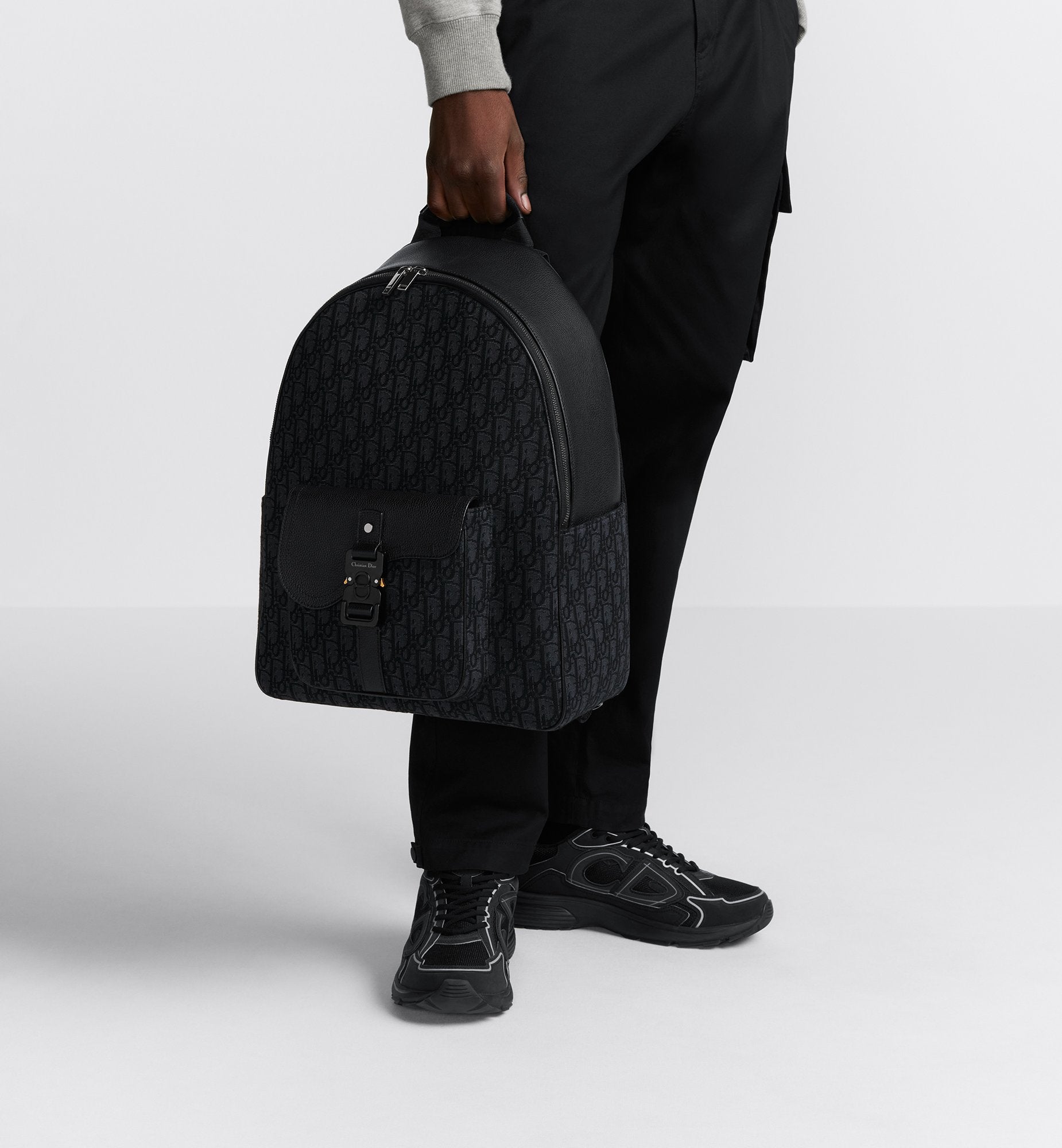 Saddle Zip Backpack Black Dior Oblique Jacquard And Black Grained Calfskin