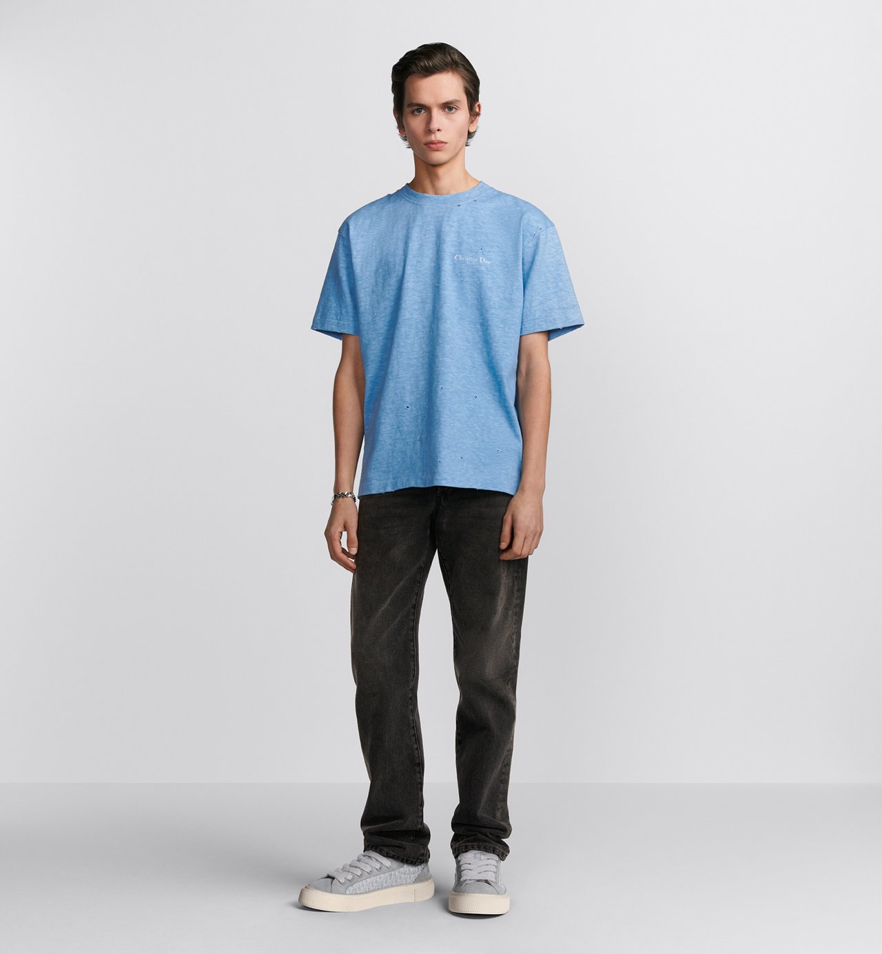 Cd Couture T-Shirt Relaxed Fit Blue Distressed-Effect Cotton Jersey