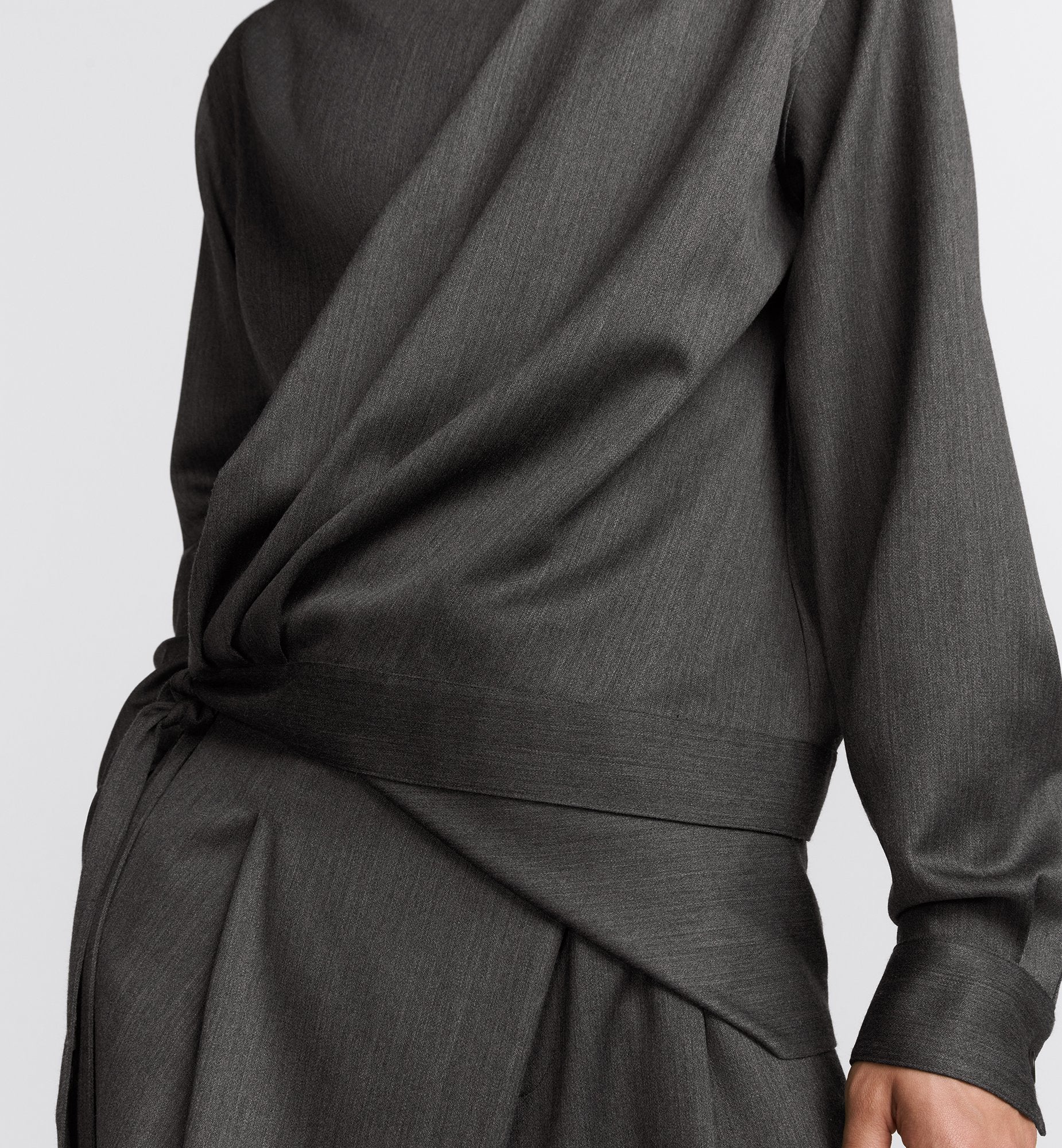 Draped Shirt Anthracite Gray Virgin Wool Twill