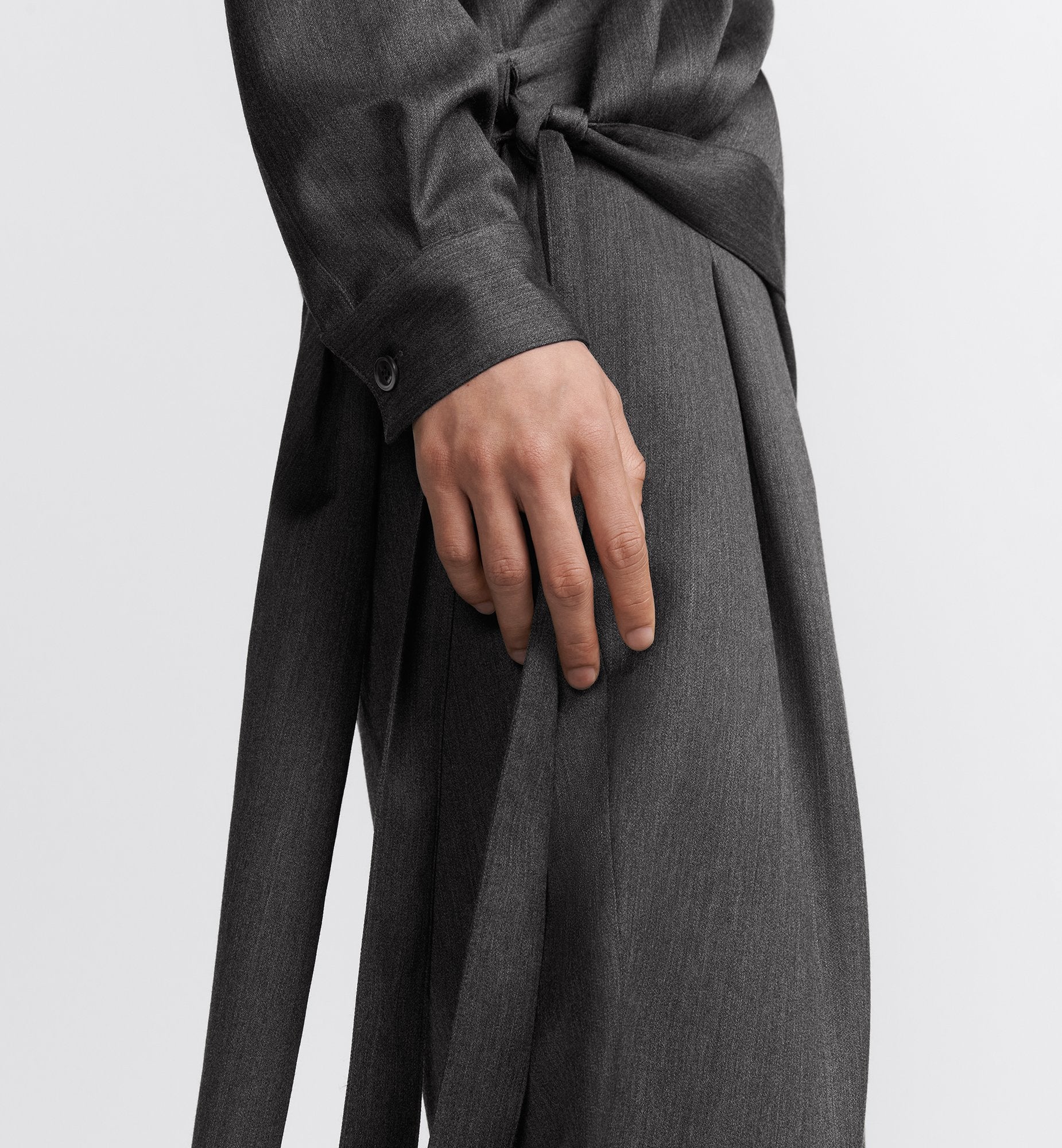 Pants With Scarf Belt Anthracite Gray Virgin Wool Twill