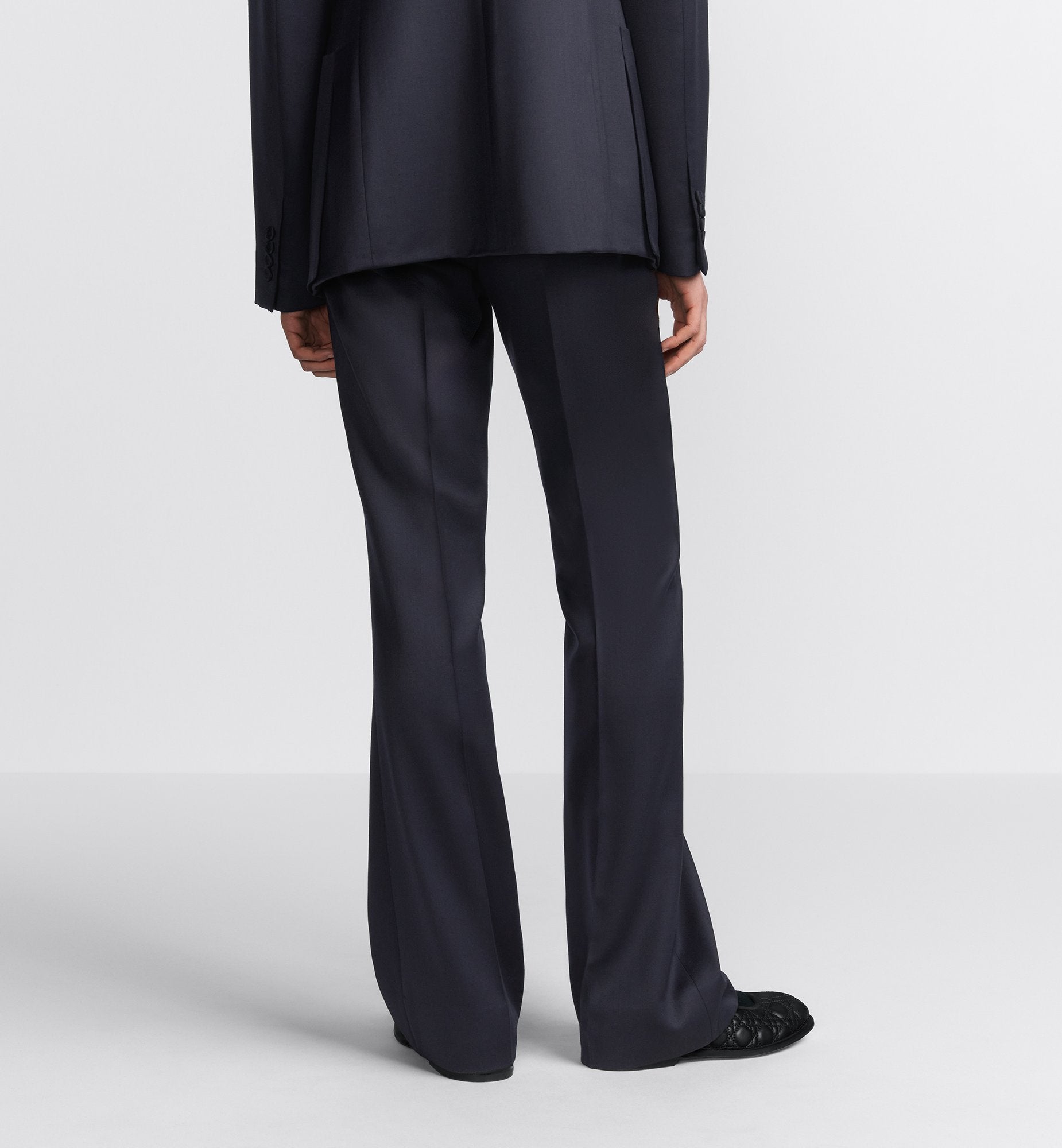 Flared Pants Navy Blue Virgin Wool Twill