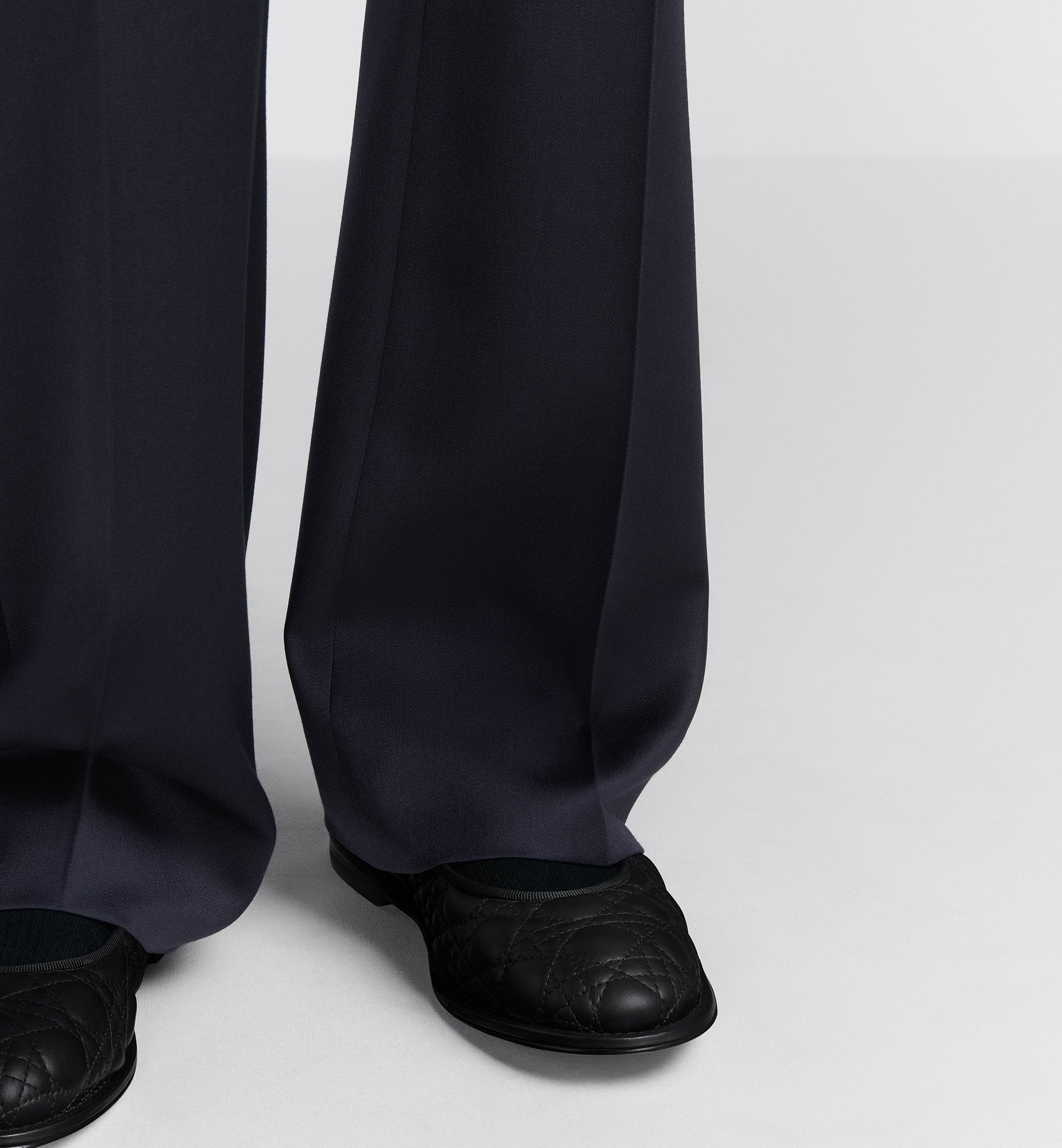 Flared Pants Navy Blue Virgin Wool Twill