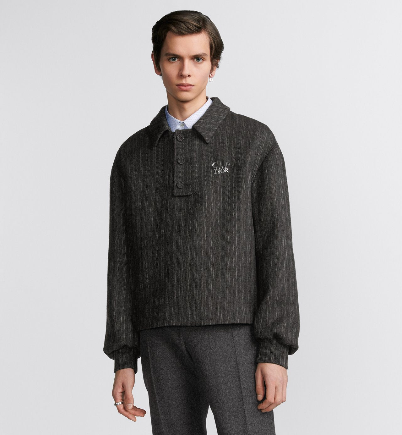 Sweater Black Striped Virgin Wool Twill