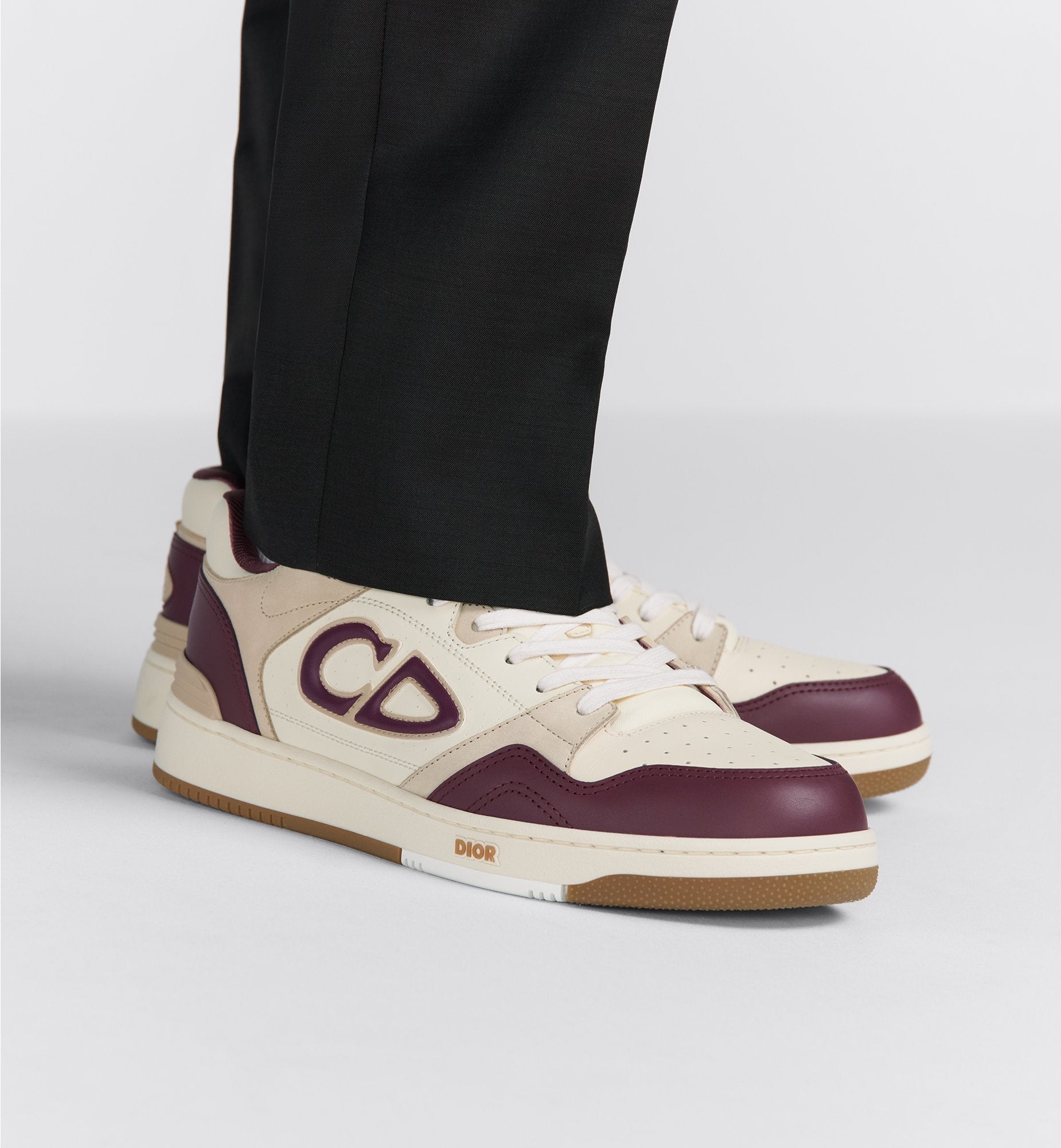 B57 Low Top Sneaker Burgundy And Cream Smooth Calfskin With Beige Suede