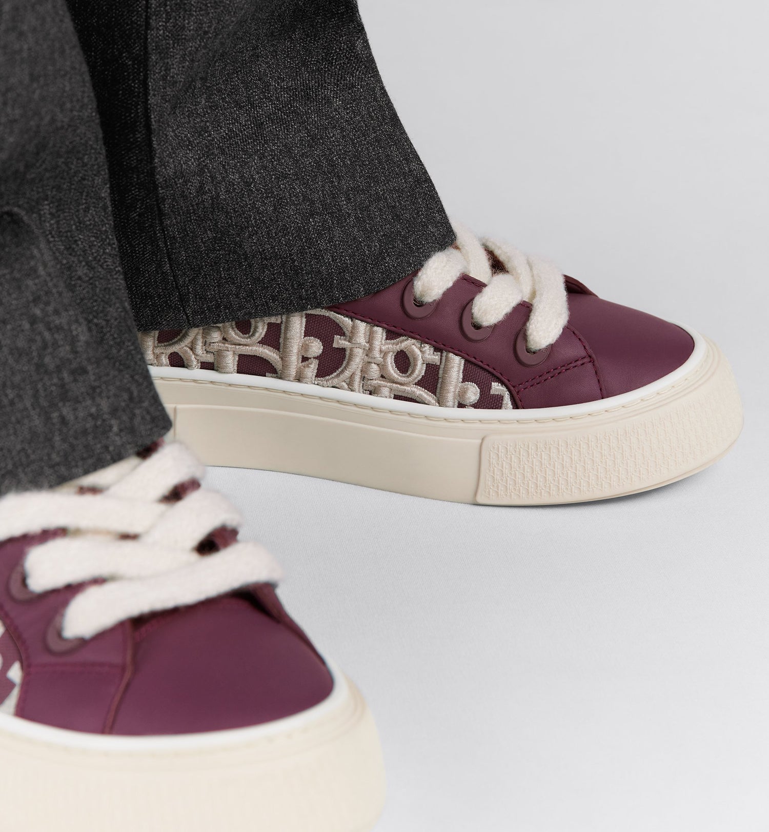 B33 Sneaker Limited And Numbered Edition Burgundy Smooth Calfskin With Cream Dior Oblique Raised Embroidery