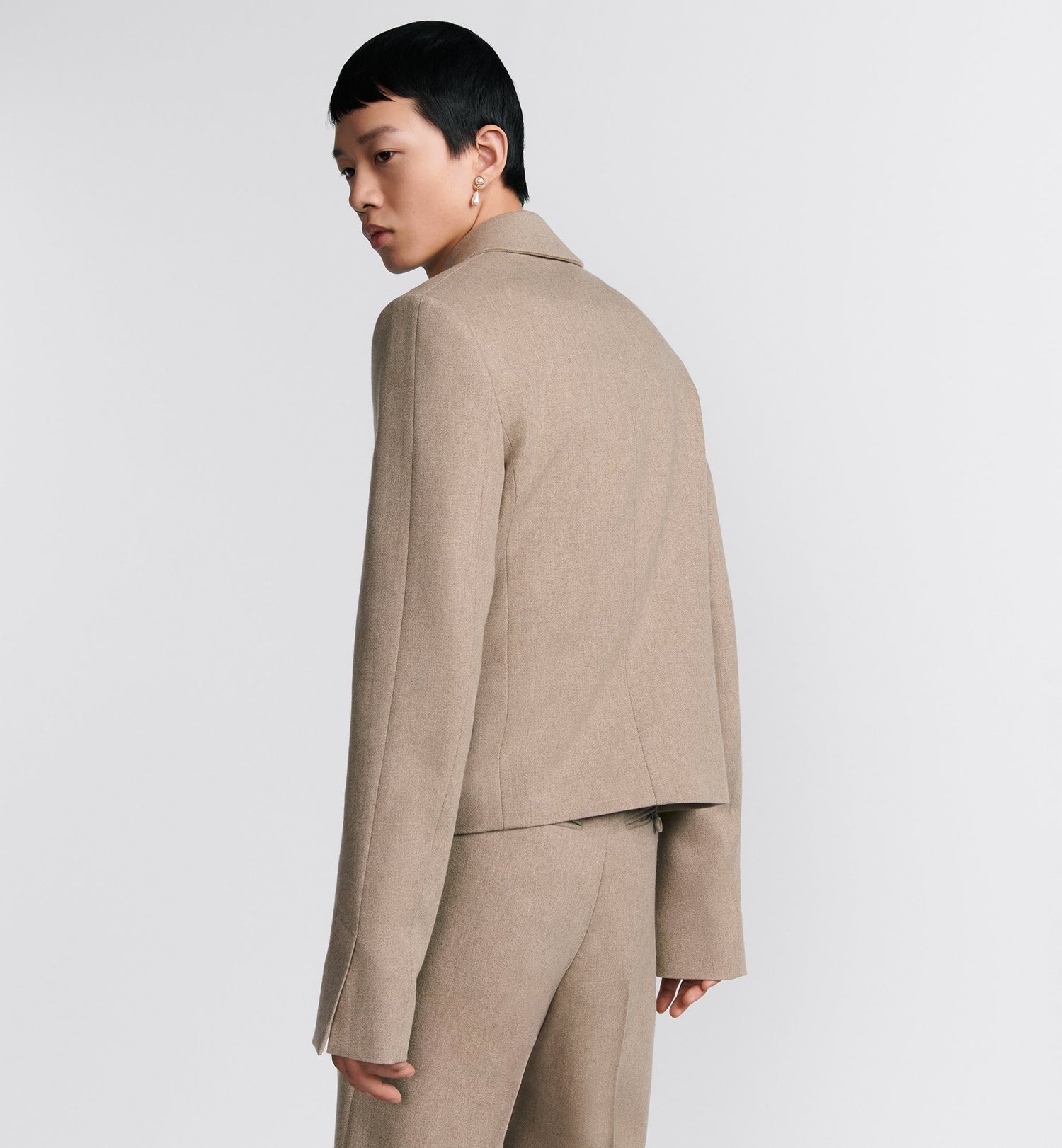 Cropped Jacket Beige Felted Cashmere And Virgin Wool