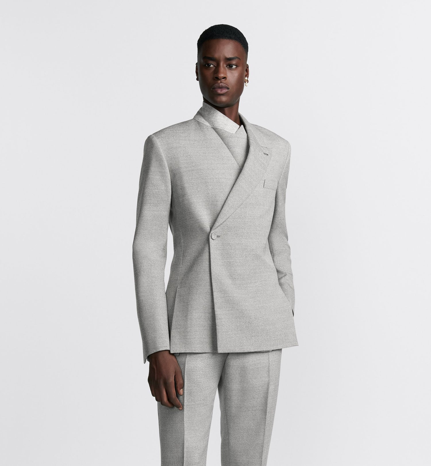 Jacket With Oblique Closure Gray Virgin Wool Twill