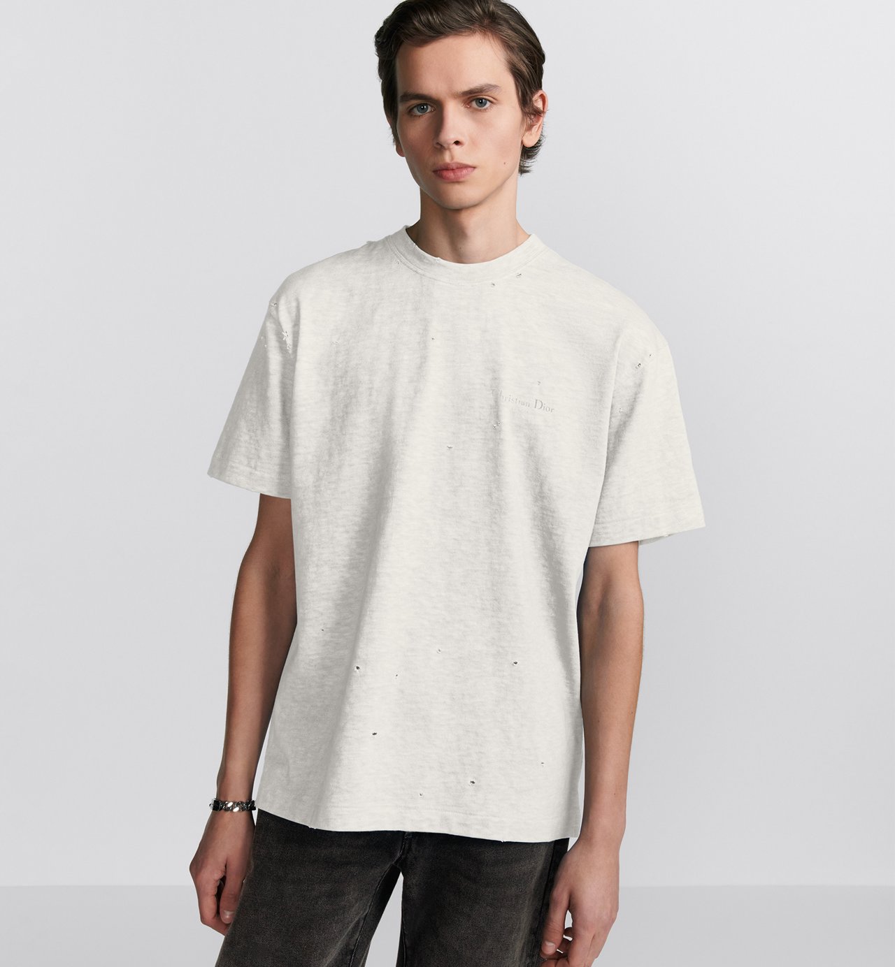 Cd Couture T-Shirt Relaxed Fit White Distressed-Effect Cotton Jersey