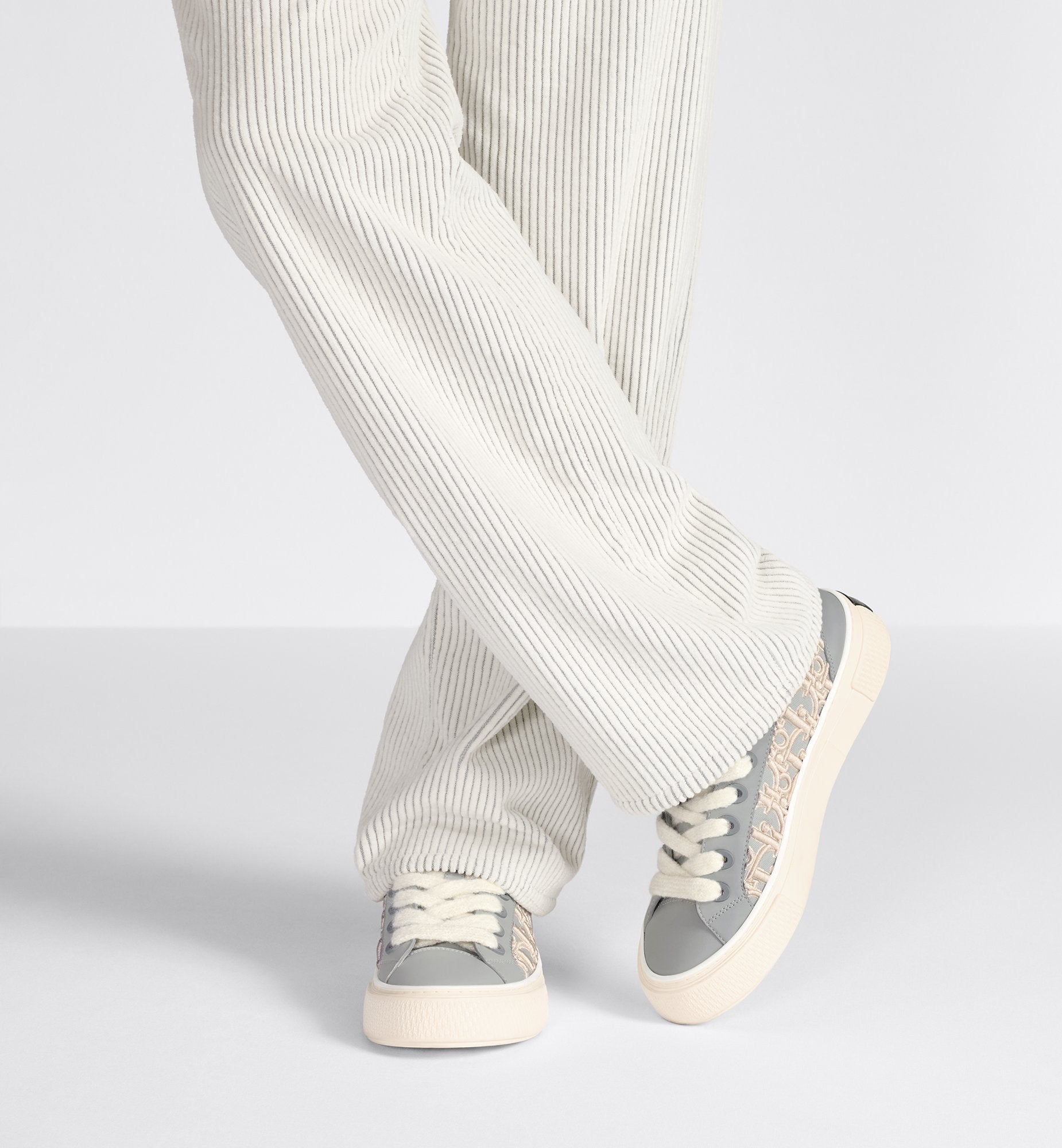 B33 Sneaker Limited And Numbered Edition Gray Smooth Calfskin With Cream Dior Oblique Raised Embroidery