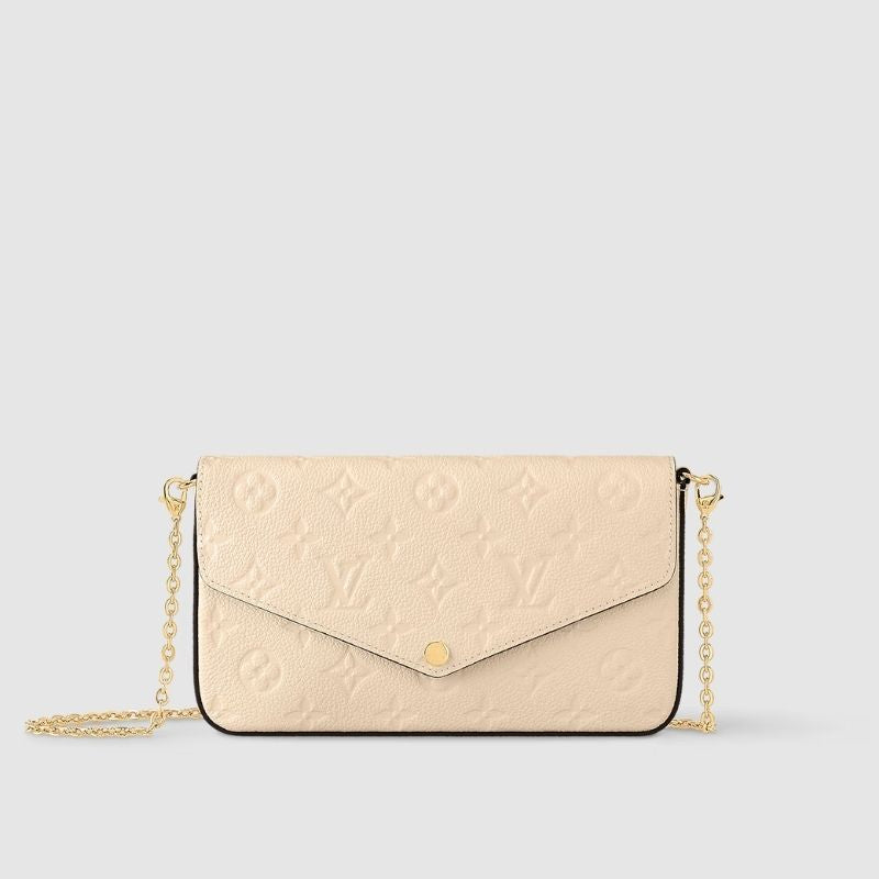 Louis Vuitton Félicie Pochette Handbag Monogram Empreinte Cream Front View
